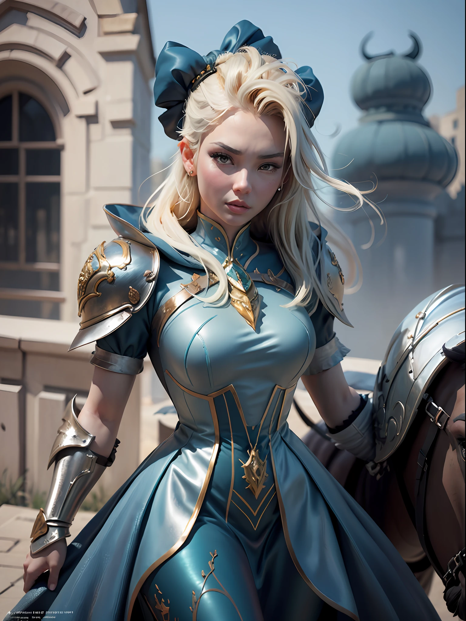 close-up of Britney Spears in a silver and blue dress, chengwei pan on artstation, by Yang J, detailed fantasy art, stunning character art, fanart best artstation, epic and exquisite character art, beautiful armor, extremely detailed art, detailed digital anime art, artgerm on artstation pixiv, girl in armor