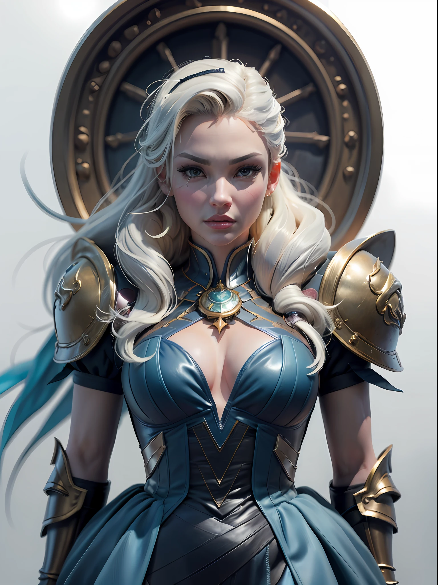 close-up of Britney Spears in a silver and blue dress, chengwei pan on artstation, by Yang J, detailed fantasy art, stunning character art, fanart best artstation, epic and exquisite character art, beautiful armor, extremely detailed art, detailed digital anime art, artgerm on artstation pixiv, girl in armor