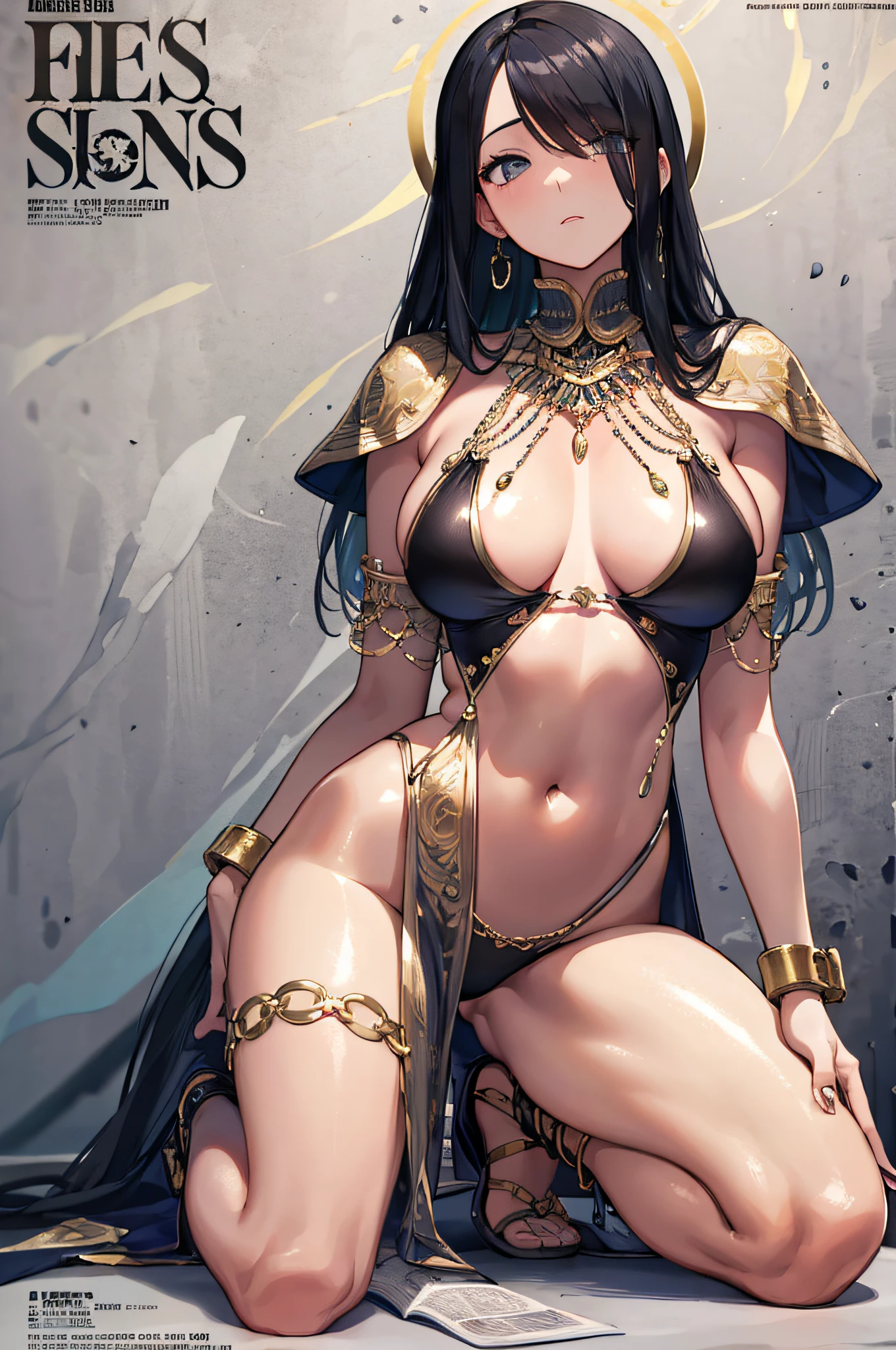 {{best quality}}, art CG, {{super detail}}, {{illustration}}, amazing, fine detail, extremely detailed CG, beautiful details glow, art book, original, cinematic lighting, perfect shadow, realistic lighting shadow, (2 Middle Eastern skin tones), statue, knees up or kneeling, slender, shiny hair, (shimmering skin), chain, collar, hand binding, handcuffs, body tag, medieval street (magazine:1.3), (cover style: 1.3), fashion, woman, vibrant, clothing, posing, frontal, colorful, dynamic, background, element, confident, expressive, holding, statement, accessory, majestic, coiled, around, touch, scene, text, cover, bold, eye-catching, title, fashion, font, catchy, title, bigger, eye-catching, modern, fashion, focus, fashion,