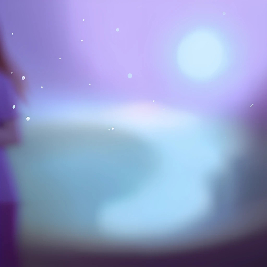 There is a blurry image of a woman standing in front of a swimming pool, some background blur, background blur, dawn background, twilight; Digital painting, blurred distant background, ethereal background, purple space in background, space in background, blurry and dreamy illustration, calm night. Digital illustration, blurred background, blurry and dreamy illustration
