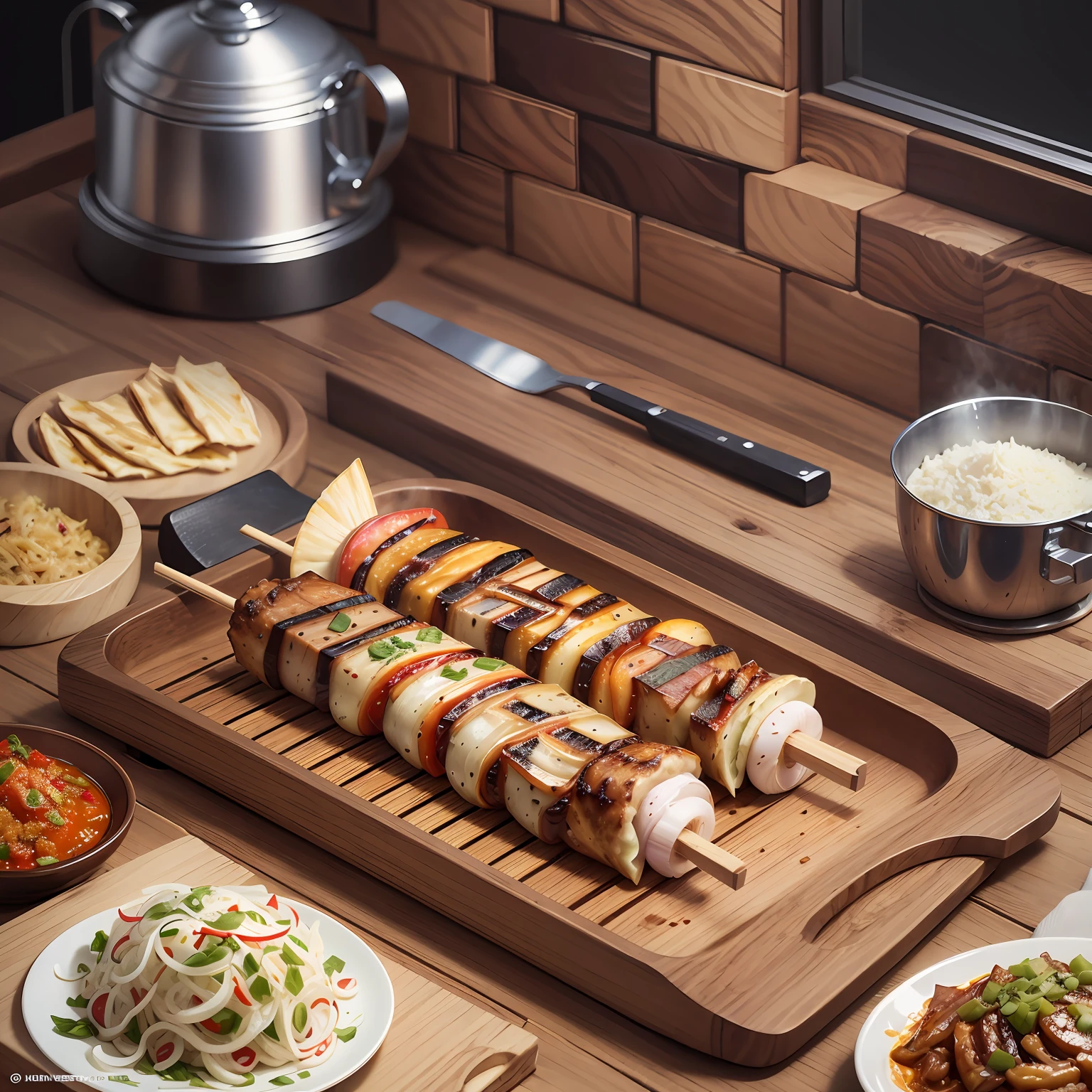 Metal wire handle， Bamboo wood cutting board， Pop wind --auto