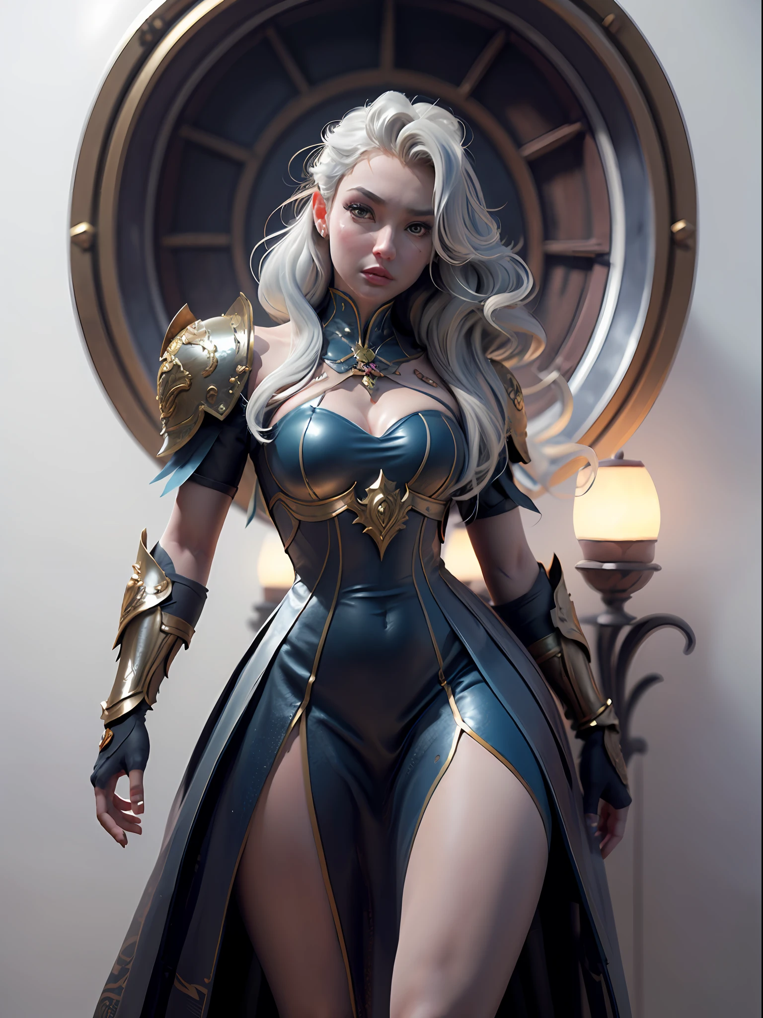 close-up of Britney Spears in a silver and blue dress, chengwei pan on artstation, by Yang J, detailed fantasy art, stunning character art, fanart best artstation, epic and exquisite character art, beautiful armor, extremely detailed art, detailed digital anime art, artgerm on artstation pixiv, girl in armor