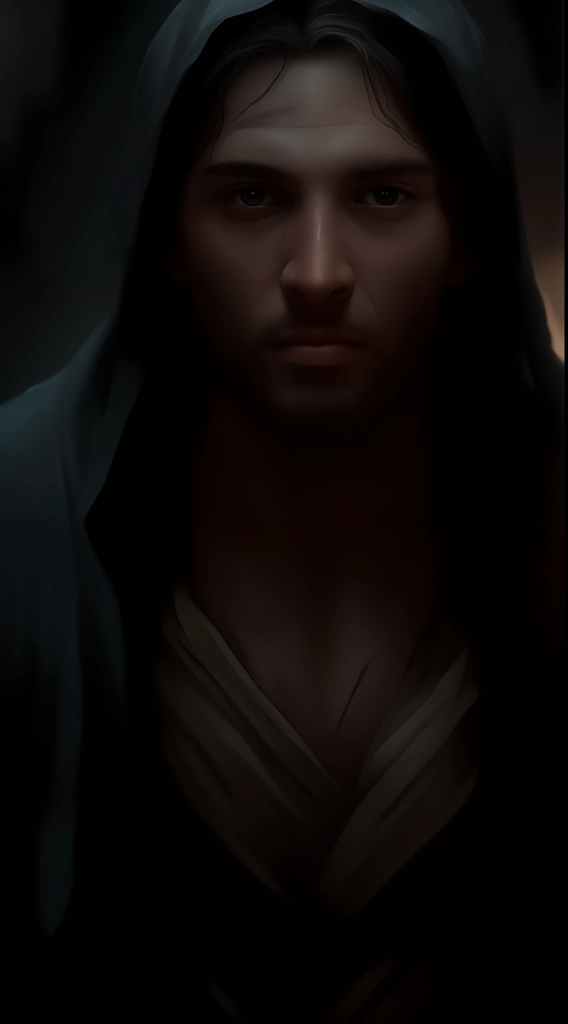 Un primer plano de un hombre con una capucha puesta y una capucha sobre su cabeza, Ultra detalle. Pintura digital, cinematic digital painting, 8k resolution digital painting, 8k resolution digital painting, Bajo detalle. Pintura digital, Pintura digital 8K, Pintura digital con luz dura, cinematic matte illustration, detailed cinematic render, Arte digital detallado 4K, Pintura digital 4K