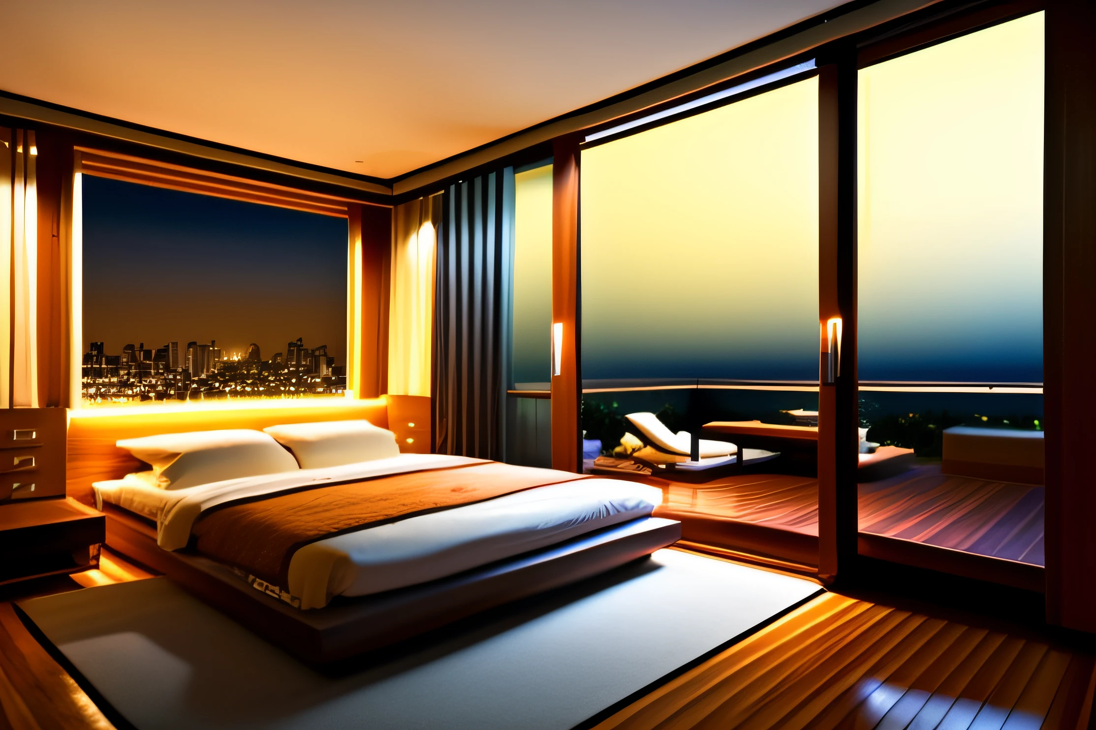 Western bedroom interior、night、night time scene、Tokyo