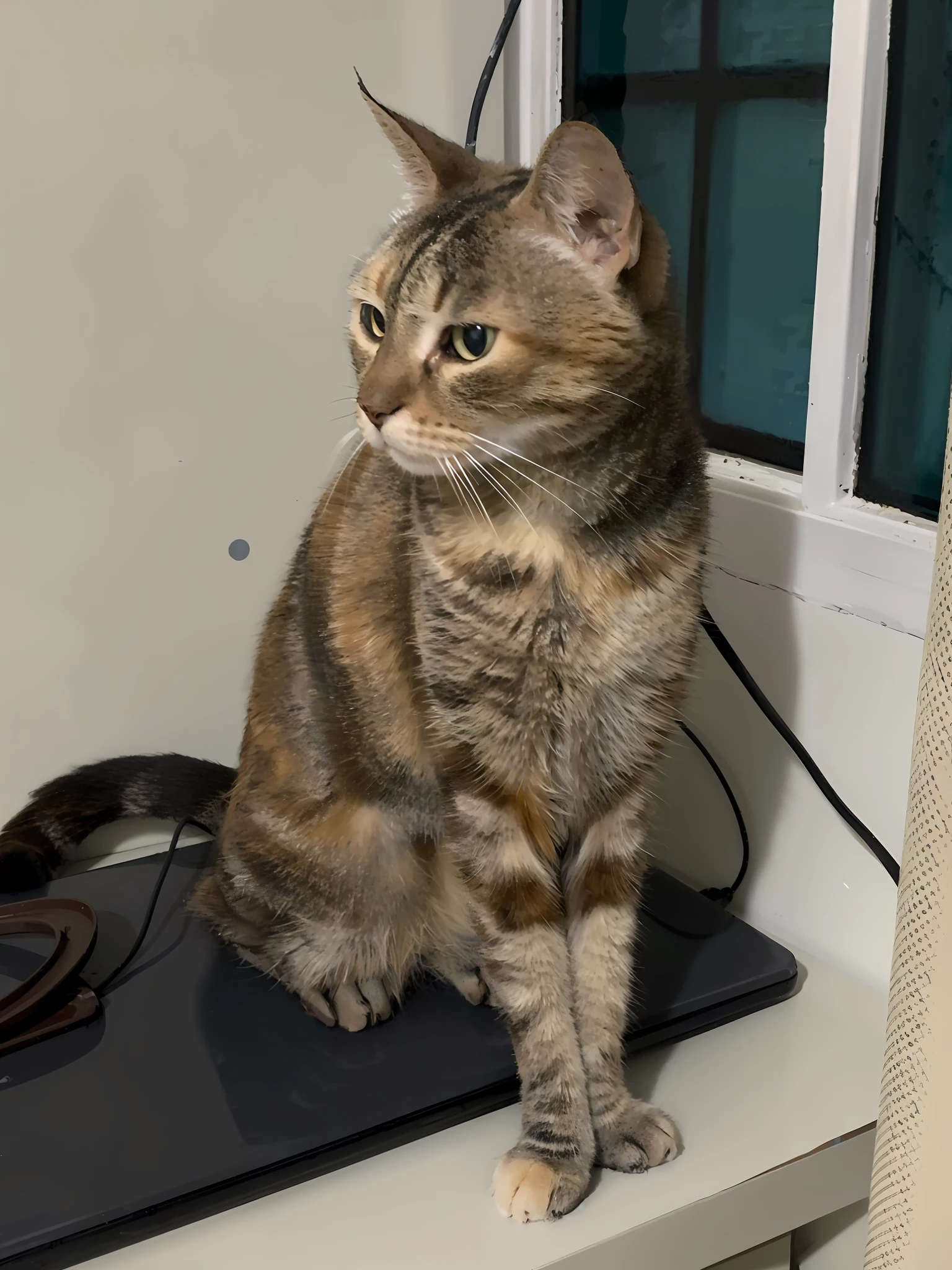 there is a cat sitting on a desk with a mouse, sitting on a lab table, sentar-se casualmente, sentado em uma mesa, com uma pose cool, pose pensativa, Tomado com Sony Alpha 9, Pose frontal, she is looking at us, sentada em sua cama, sentado em cima de uma mesa, fazendo uma pose majestosa, fazendo uma pose elegante