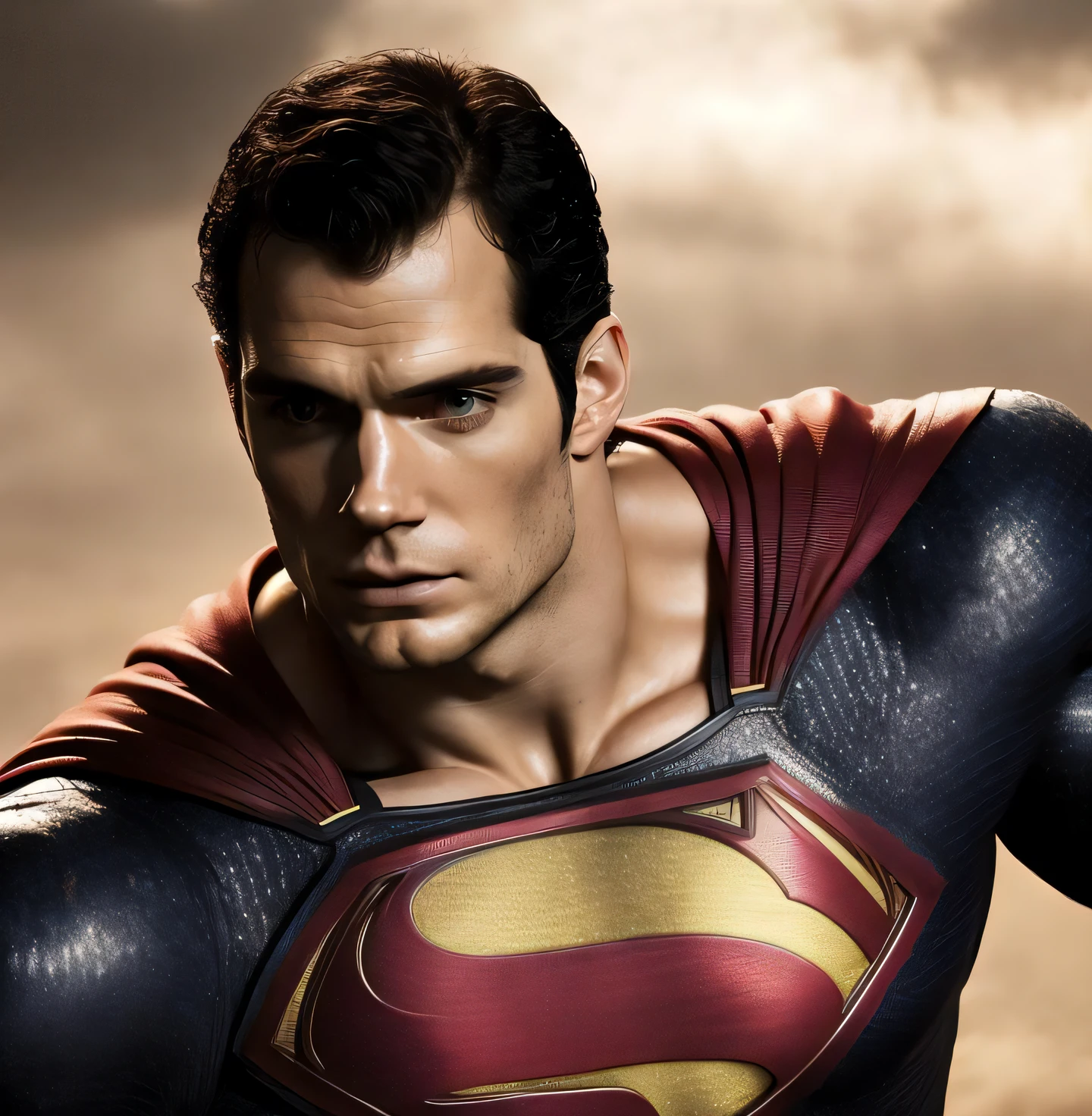 Photo of Henry cavill is superman ,  superhero, upper body,cinematic, movie, grain movie (2023s)1boy, building destroyed , realistic , (8k, RAW photo, best quality, masterpiece:1.2), (realistic, photo-realistic:1.33), best quality, detailed eyes blue, cute,natural lighting, depth of field, film grain, wrinkled skin, sharp,