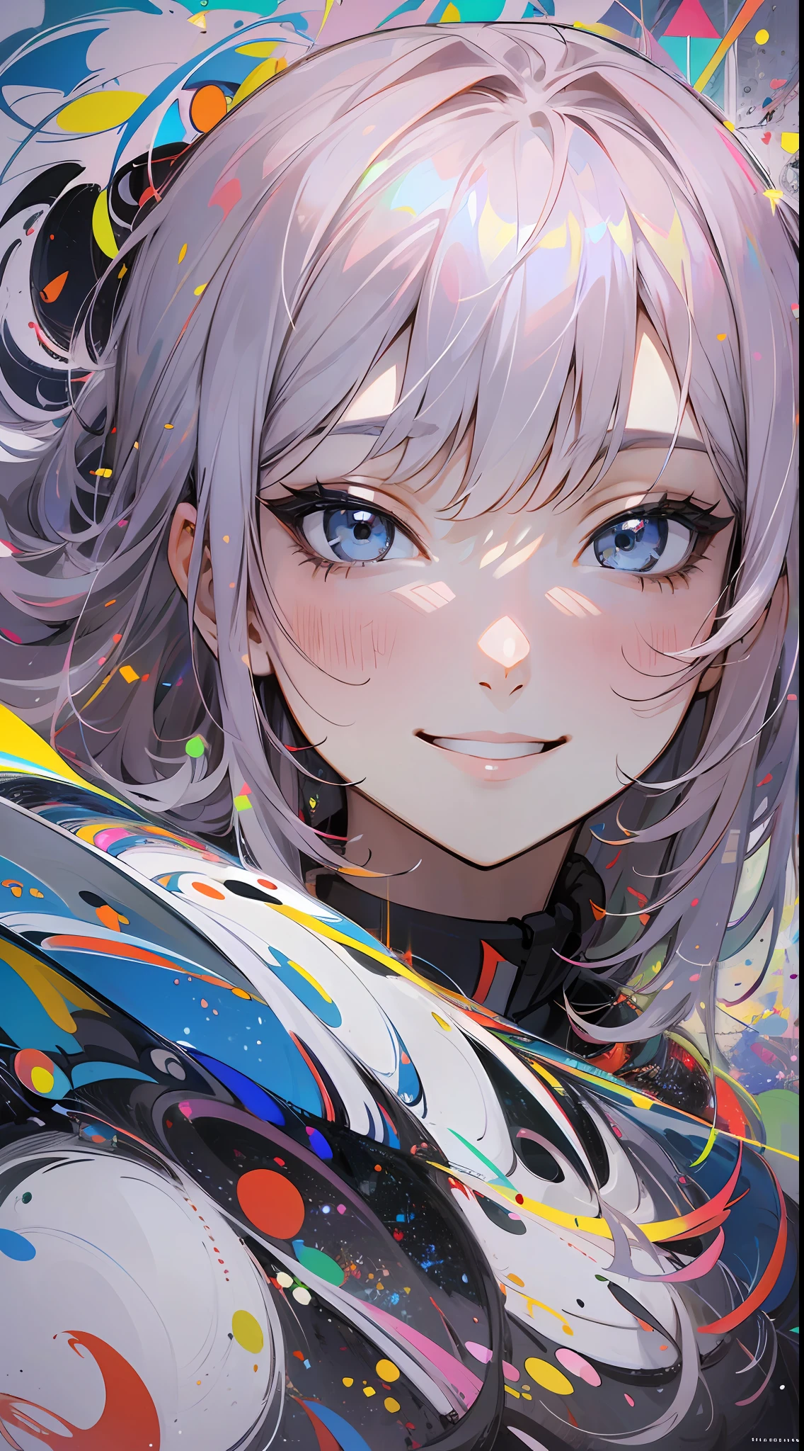 (Abstract Art:1.4), Masterpiece, Best Quality, Ultra High Resolution, 1 Girl, Corolla, Smile, Grey Eyes, Zero Two,