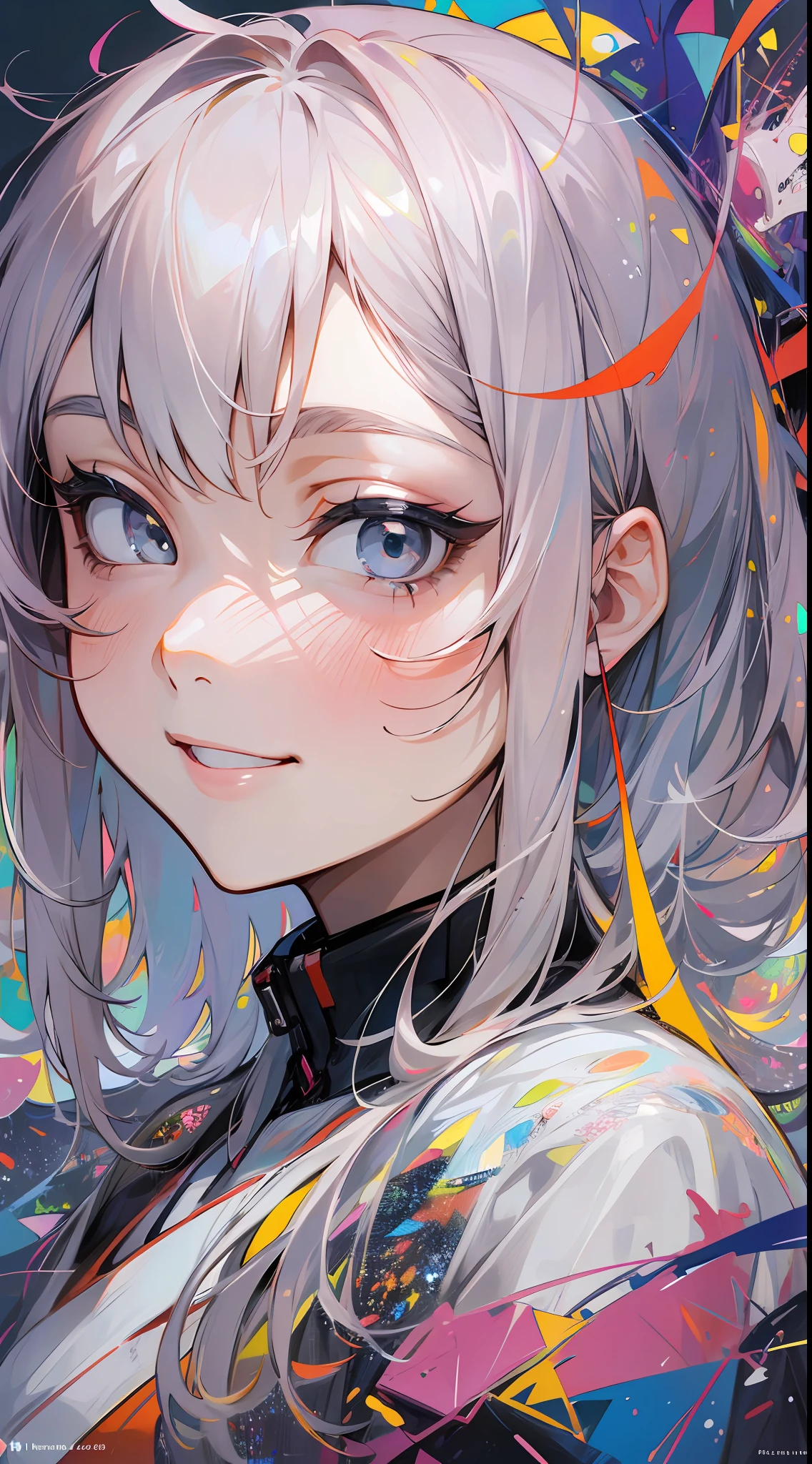 (Abstract Art:1.4), Masterpiece, Best Quality, Ultra High Resolution, 1 Girl, Corolla, Smile, Grey Eyes, Zero Two,