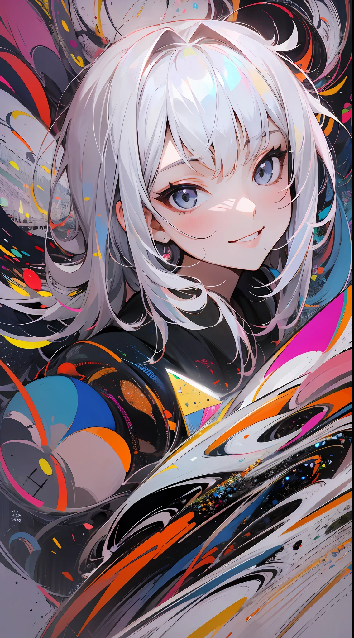 (Abstract Art:1.4), Masterpiece, Best Quality, Ultra High Resolution, 1 Girl, Corolla, Smile, Grey Eyes, Zero Two,