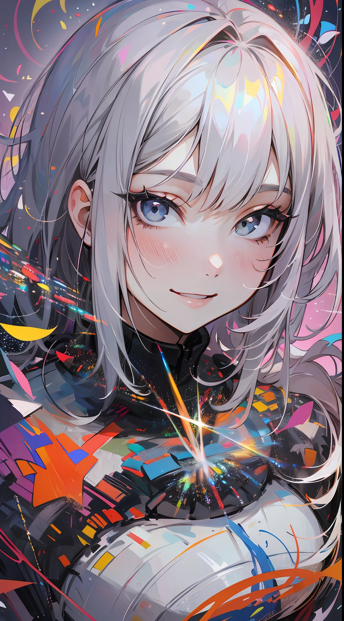 (Abstract Art:1.4), Masterpiece, Best Quality, Ultra High Resolution, 1 Girl, Corolla, Smile, Grey Eyes, Zero Two,