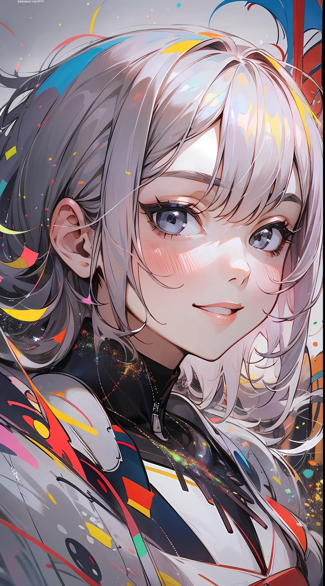 (Abstract Art:1.4), Masterpiece, Best Quality, Ultra High Resolution, 1 Girl, Corolla, Smile, Grey Eyes, Zero Two,