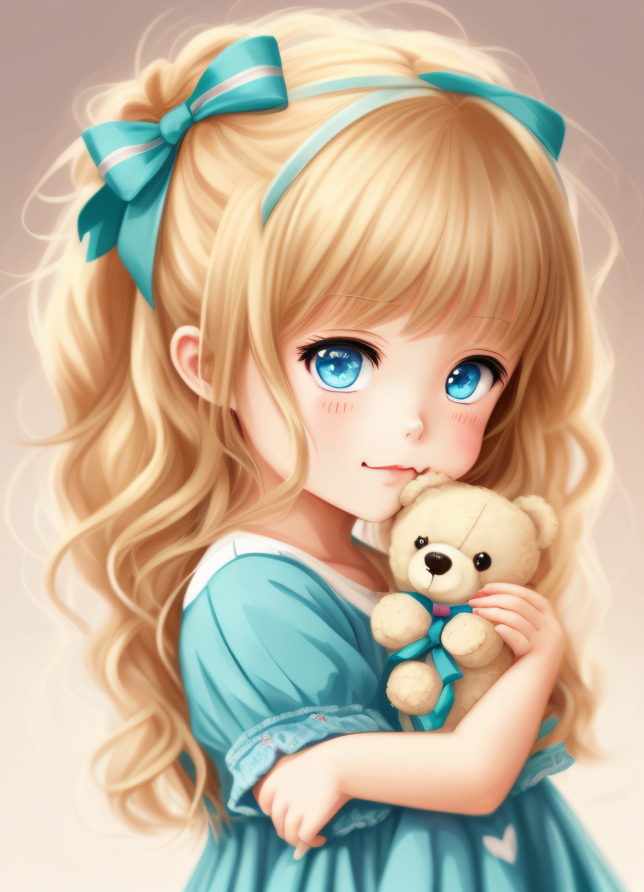 blond haired girl with blue eyes holding a teddy bear, cute digital art, cute anime girl portraits, cute detailed digital art, adorable digital painting, cute anime girl portrait, cute anime girl, realistic cute girl painting, kawaii realistic portrait, loli, portrait of cute anime girl, a beautiful artwork illustration, cute artwork, cute art style, cute detailed artwork