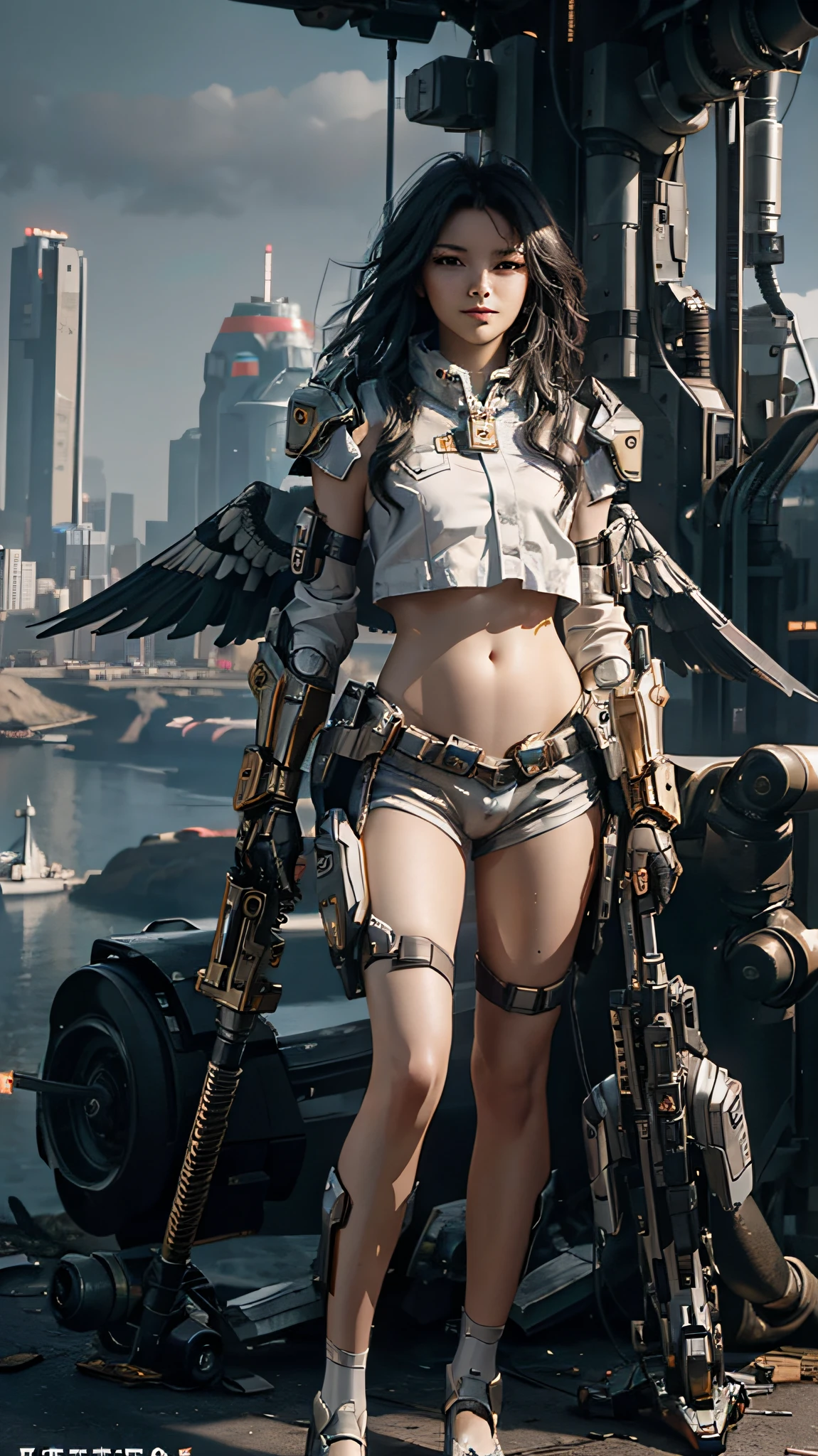 masterpiece,(best quality:1.3),ultra high res,raw photo,detailed skin,beautiful lighting,(realistic, photo-realistic:1.4),
1girl,full body,The background is a mecha,