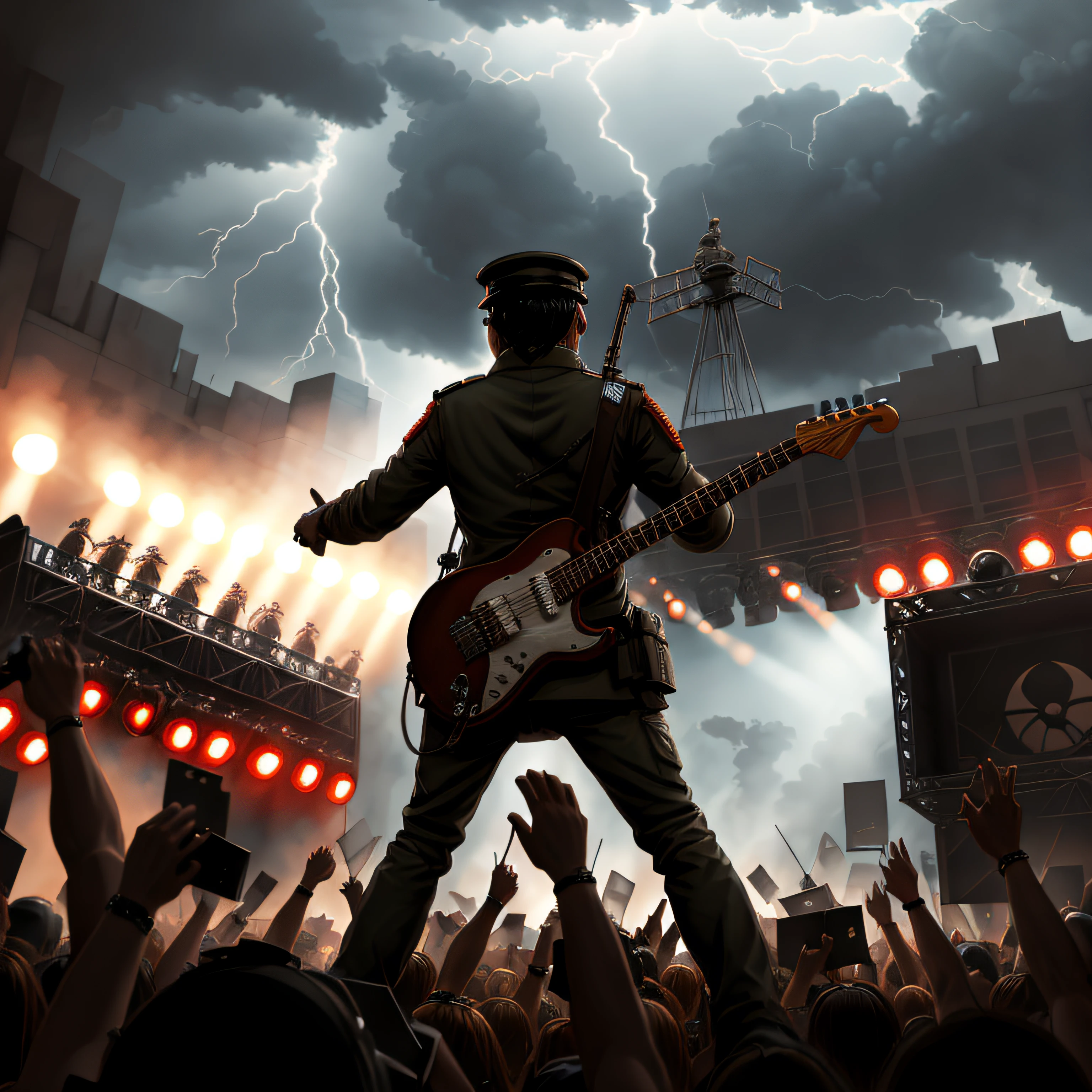We'll defy the odds, with every note we play,
Unleashing the fury, like a storm on display,
The stage is our battlefield, the crowd our army,
We'll rock the world, with our wild and free. --auto