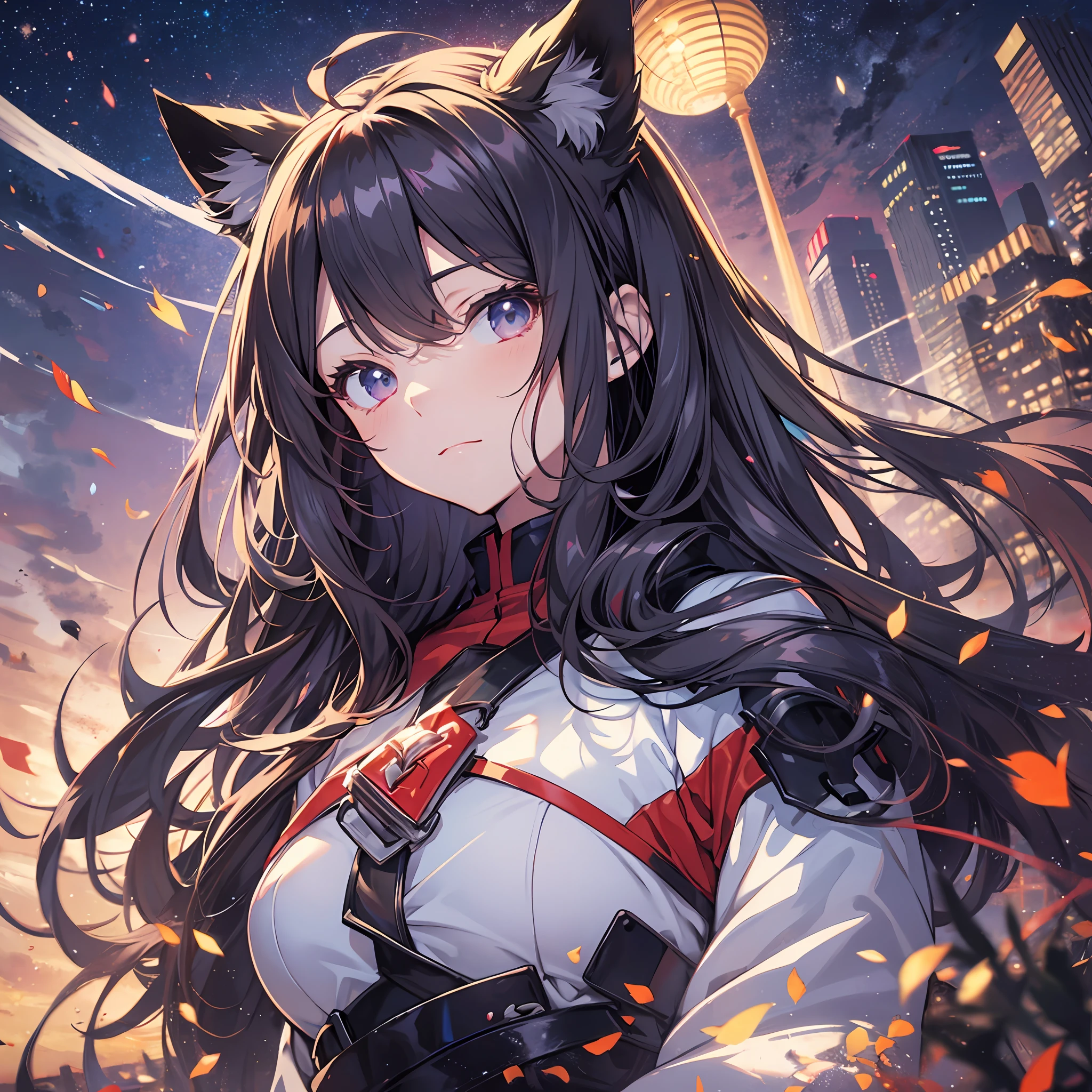 Best quality, 8K)) One woman anime girl with black long hair and cat ears, Rin Tohsaka, anime moe art style, anime style like Fate/stay night, anime girl with long hair, very cute anime girl face, night core, from the front line of girls, cute anime girl portrait, anime girl with cat ears, High Quality Anime Art Style, Beautiful Anime Women Sexy Beauty Underarm Beautiful Abs