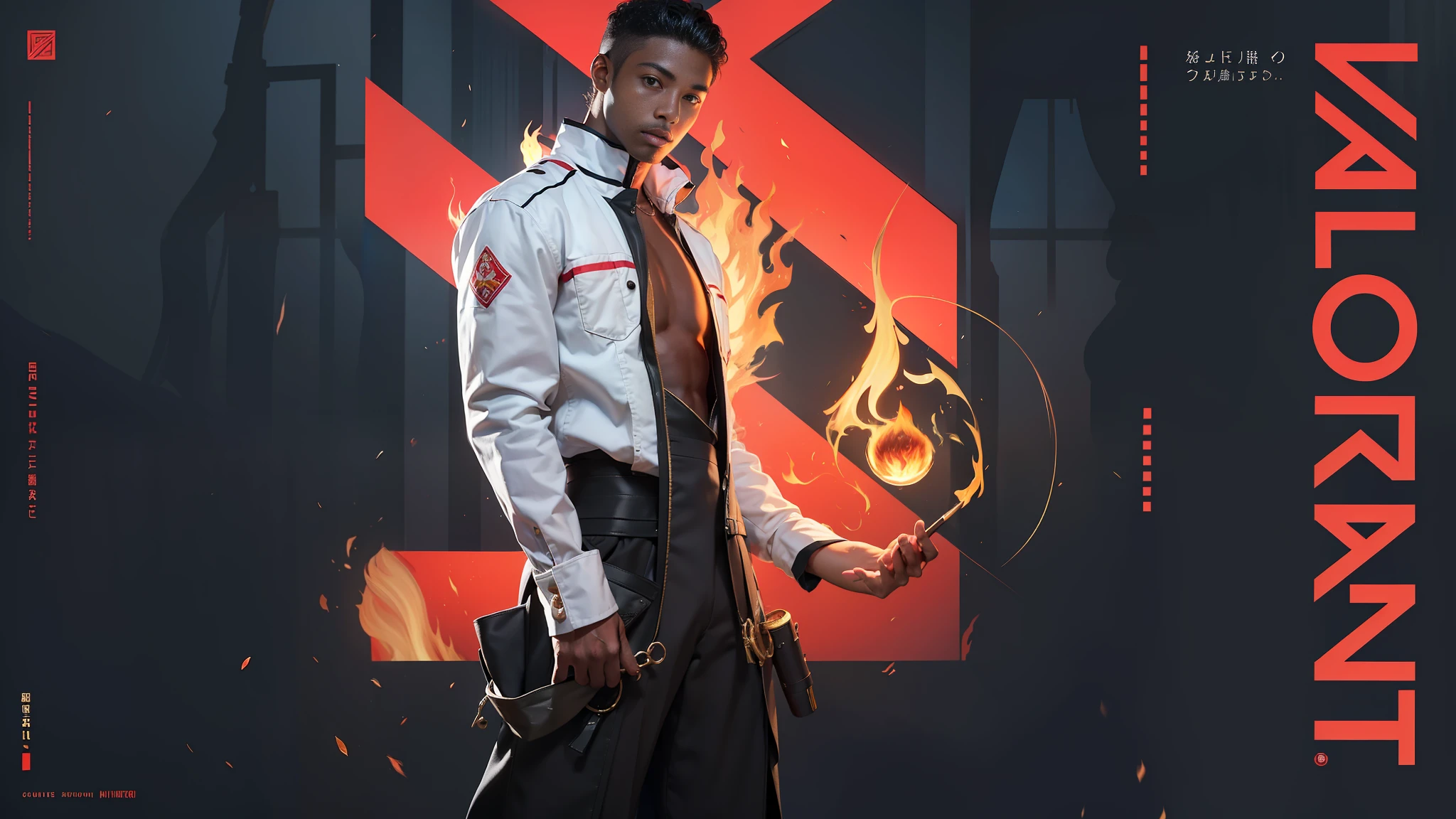 1boy,Dark skin,A fire in your hand,Fire magic,flame,Master works,master masterpiece