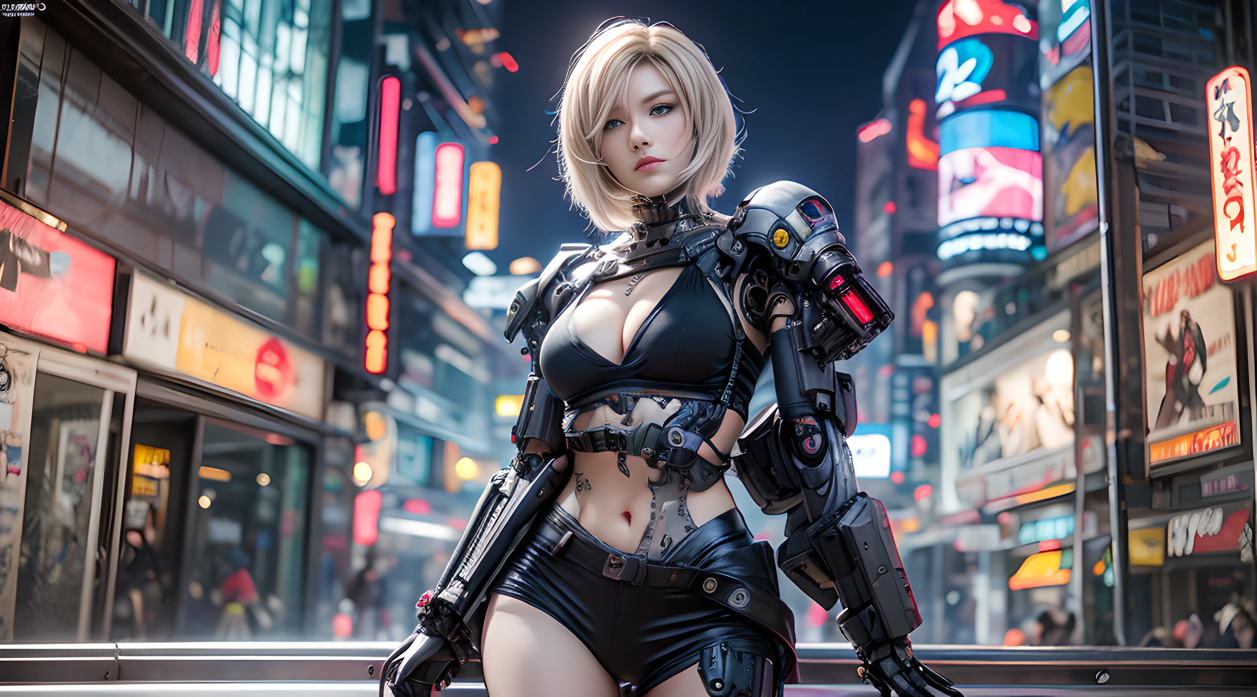 Full body potrait 1 blonde beauty in cosplay posing for a photo shoot, beutiful girl cyborg, cyborg girl, cute cyborg girl, perfect anime 3d cyborg woman, beutiful white cyborg girl, cyberpunk angry gorgeous goddess, cyberpunk 2 0 y. o model, beautiful cyberpunk female model, super pretty cyberpunk samurai, pretty cyberpunk girl, perfect android girl, fashion cyberpunk mechanoid, background sharpening, delicate face, blue eyes, full hdr 16k