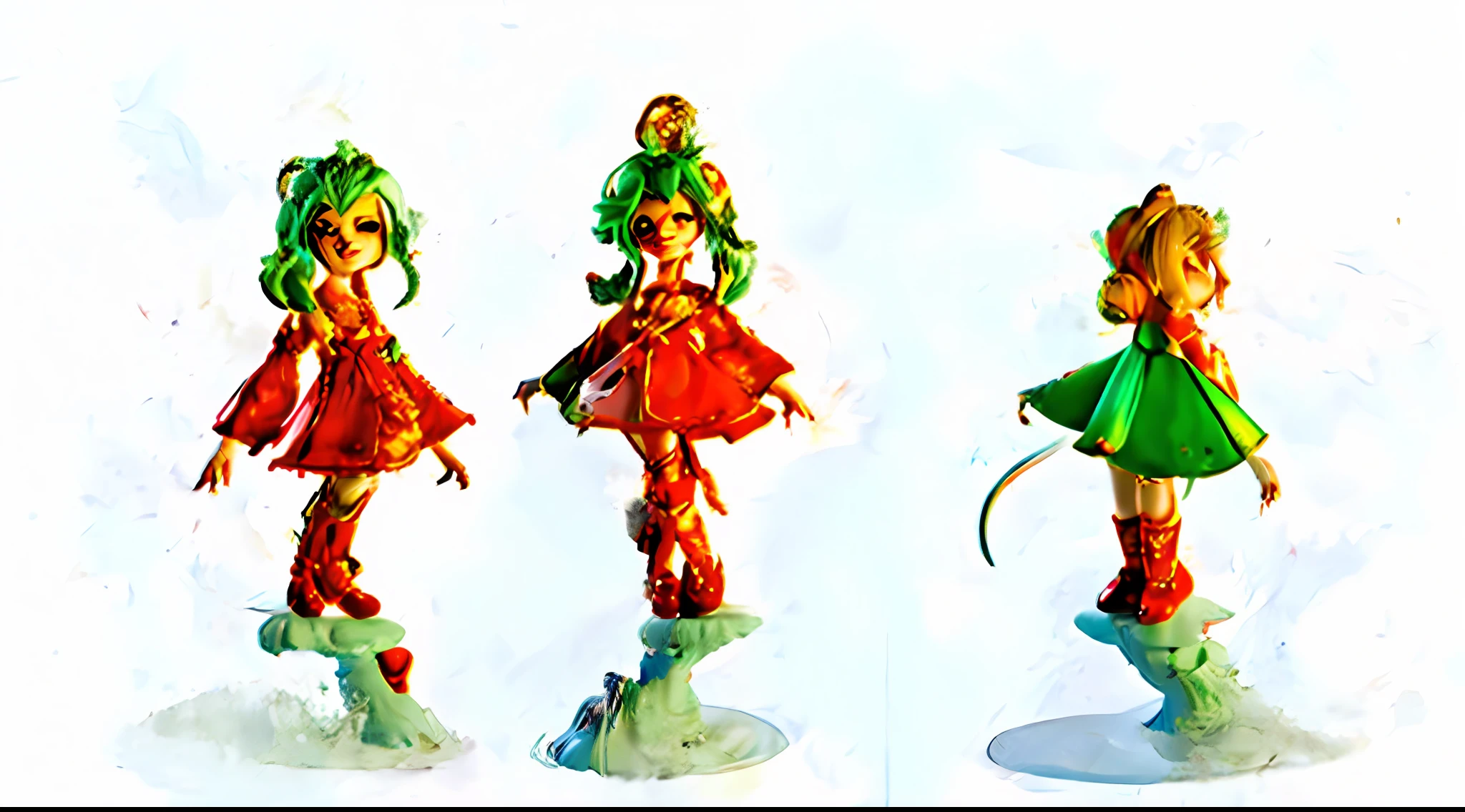 three cartoon foxes in red outfits standing next to each other, animated character design, animation character, character turnaround, animated character design, cute character, character design, stylized character design, character model sheet turnaround, [ character design ], pixie character, high quality character design, merged character, character design concept, Full body character design, fox as a monkey