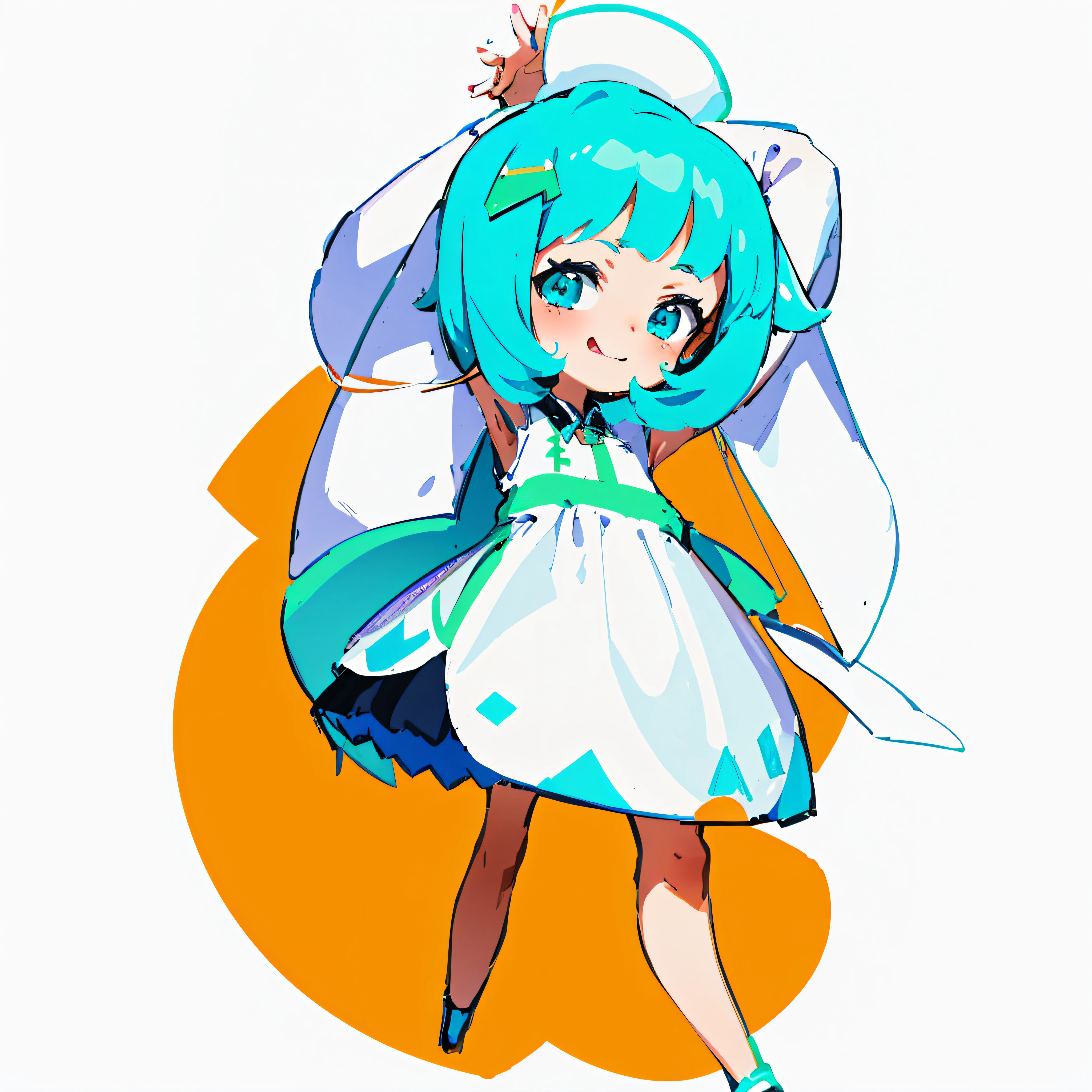 anime character of a woman dressed in a maid outfit, mikudayo, loli, anime moe artstyle, miku, white cyan, Hatsune friend, hatsune miku short hair, loli in dress, cirno, cirno from touhou, official artwork, vocaloid, cyan and orange, touhou character, cirno touhou