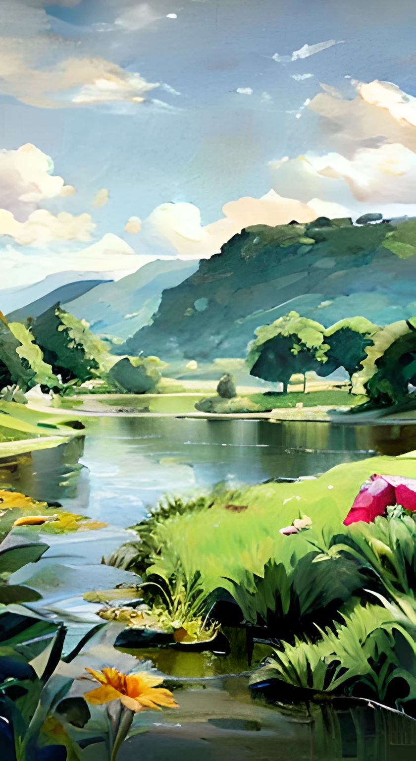 Painting of green valley with river and mountains background, background artwork, landscape artwork, landscape illustration, landscape art detailed, lush valley, lush landscape, digital landscape art, landscape art, landscape painting, lush countryside, detailed digital painting, green meadow, anime village landscape, landscape painting, detailed landscape – width 672, lush landscape, tranquil landscape