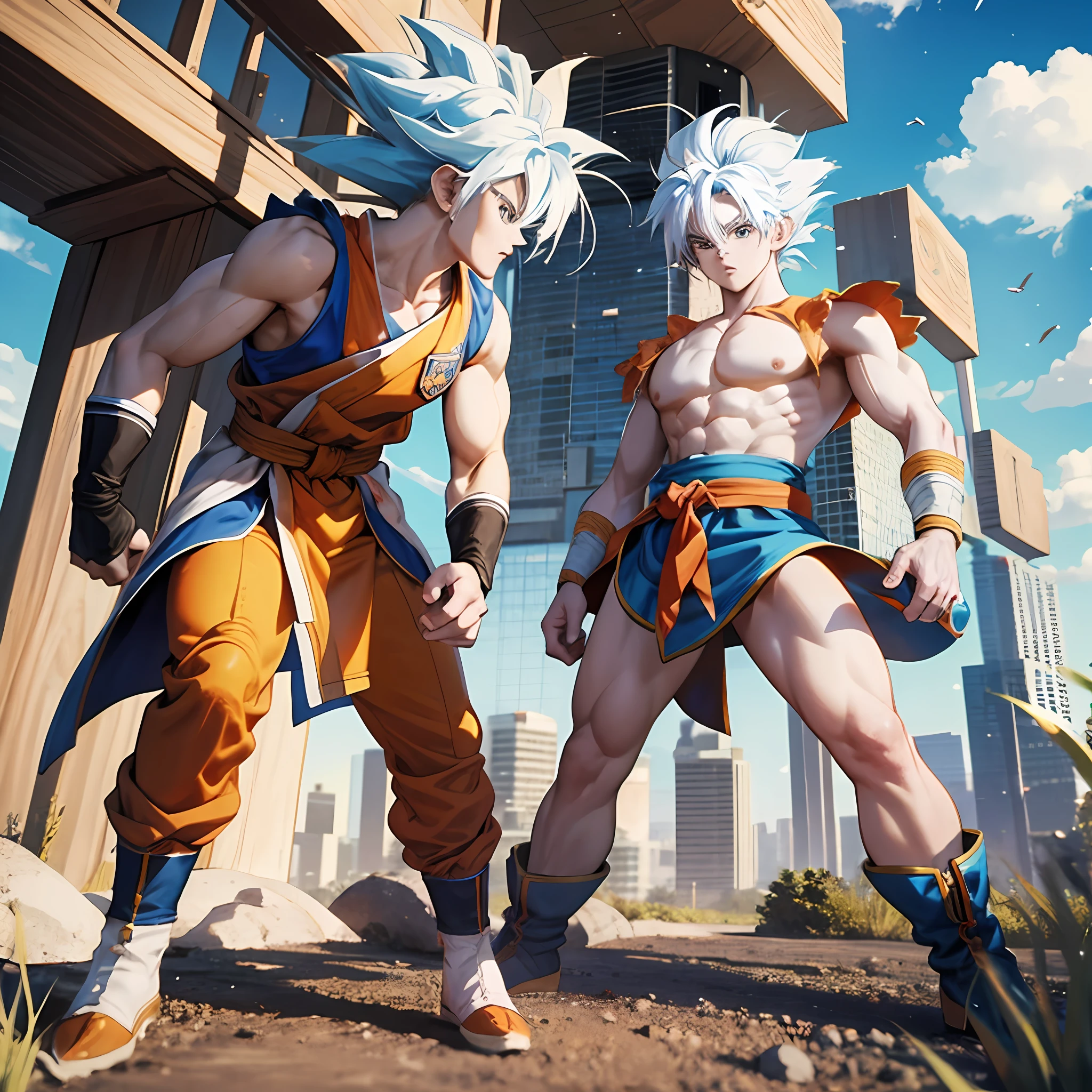 Vegeta, the 5, 20 year old super sayagin with fair skin is a true masterpiece of male beauty, anatomically perfect from the modern man standing tall in an abandoned haunted city. Moonlight accentuates your muscles and scars. The landscape is lush and mysterious, with the dark city. Surroundings. The camera details everything. When looking at beautiful eyes, having sexy eyes will attract the opposite His eyes are on the viewer, you can clearly see every little detail and every perfect line, every beautiful skin detail in 8K quality, everyone is captivated by the confidence that exudes from every glance. His head has white hair and his face is painted with meticulous detail using 8K quality images. Is a character in the series Dragon Ball Seven. gliulian art style, highly detailed official artwork, jin shan, official art --auto