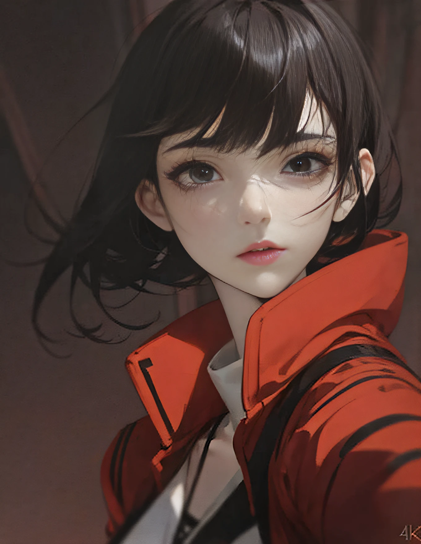 anime girl with black hair and red jacket posing for a picture, anime realism style, realistic anime artstyle, semirealistic anime style, beautiful anime portrait, (anime girl), anime style portrait, realistic anime 3 d style, beautiful anime girl, smooth anime cg art, made with anime painter studio, artwork in the style of guweiz, anime style 4 k