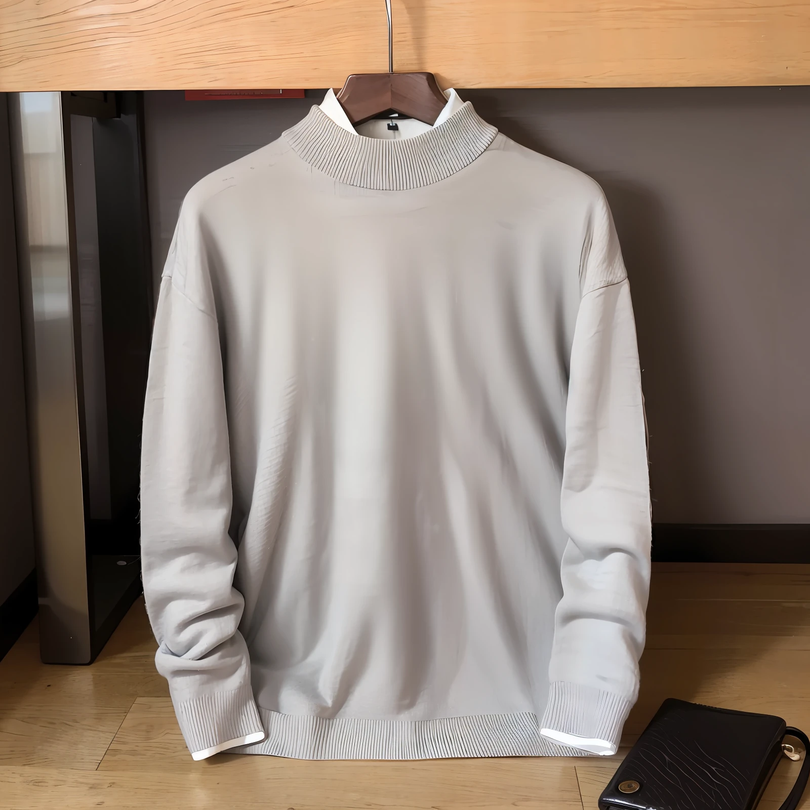 arafed sweater hanging on a hanger next to a cell phone, grey sweater, light grey, gray color, sweater, flat grey color, wearing sweater, great quality], gray men, H 768, h 7 6 8, H 576, wearing sweater, high collar, great quality ), wearing casual sweater, pose 1 of 1 6