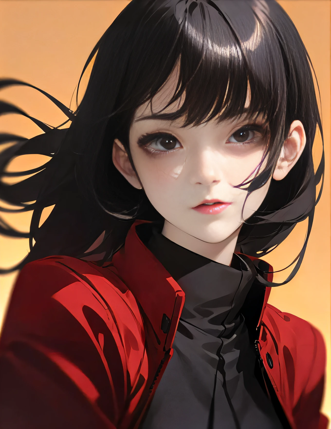 anime girl with black hair and red jacket posing for a picture, anime realism style, realistic anime artstyle, semirealistic anime style, beautiful anime portrait, (anime girl), anime style portrait, realistic anime 3 d style, beautiful anime girl, smooth anime cg art, made with anime painter studio, artwork in the style of guweiz, anime style 4 k