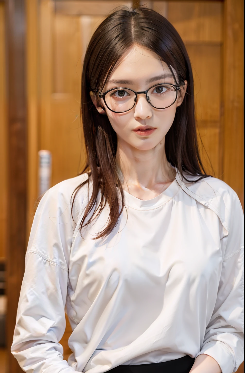 Long-sleeved shirt、Medium hair、spectacles
