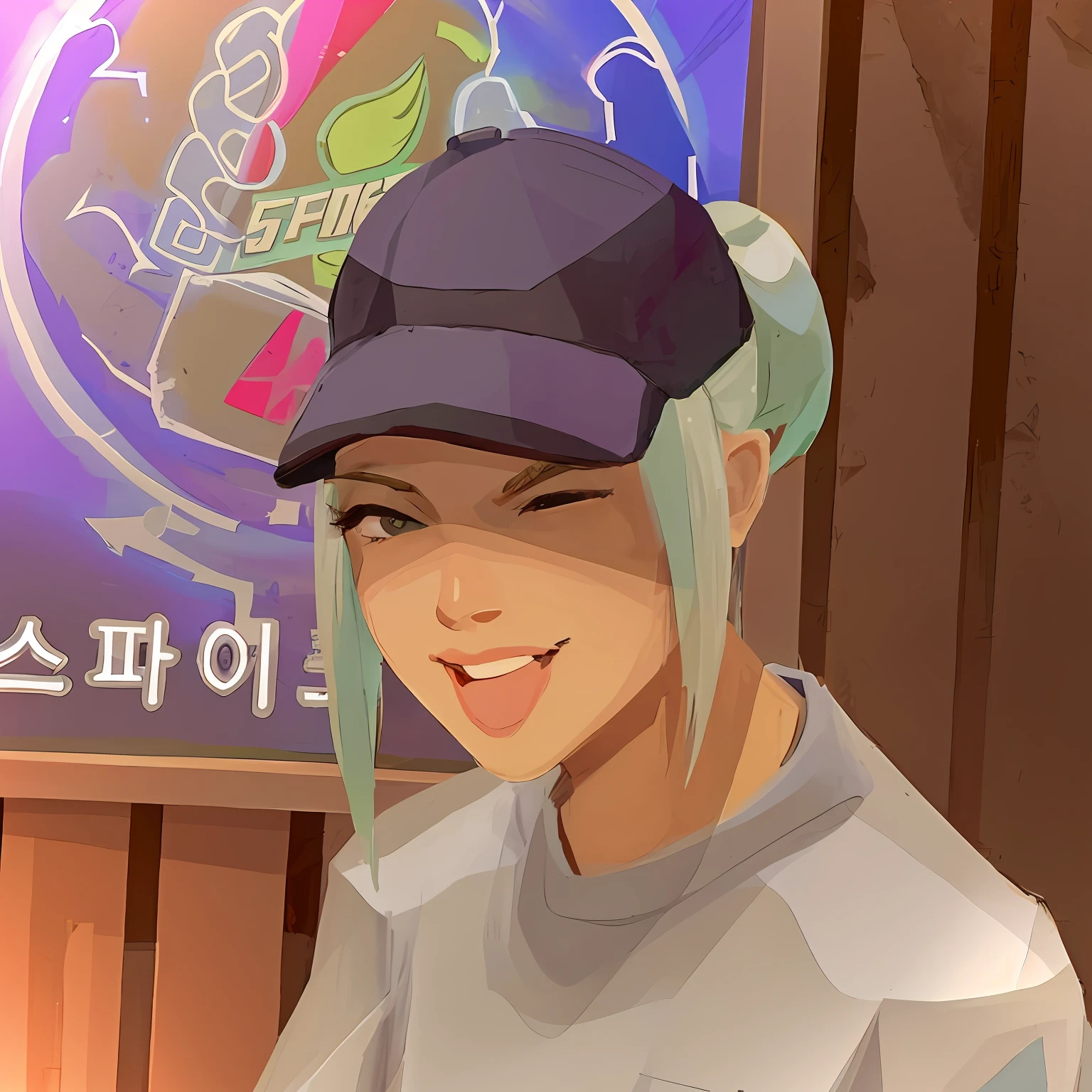 anime girl with green hair wearing a baseball cap and a white shirt, KDA, estilo de arte desconhecido, sage ( valorant ), Arte no estilo de Guweiz, inspirado em Jang Seung-eop, pintado em anime painter studio, foto de perfil do discord, Artgerm e Atey Ghailan, fanart menina urbana, feito com anime painter studio --auto