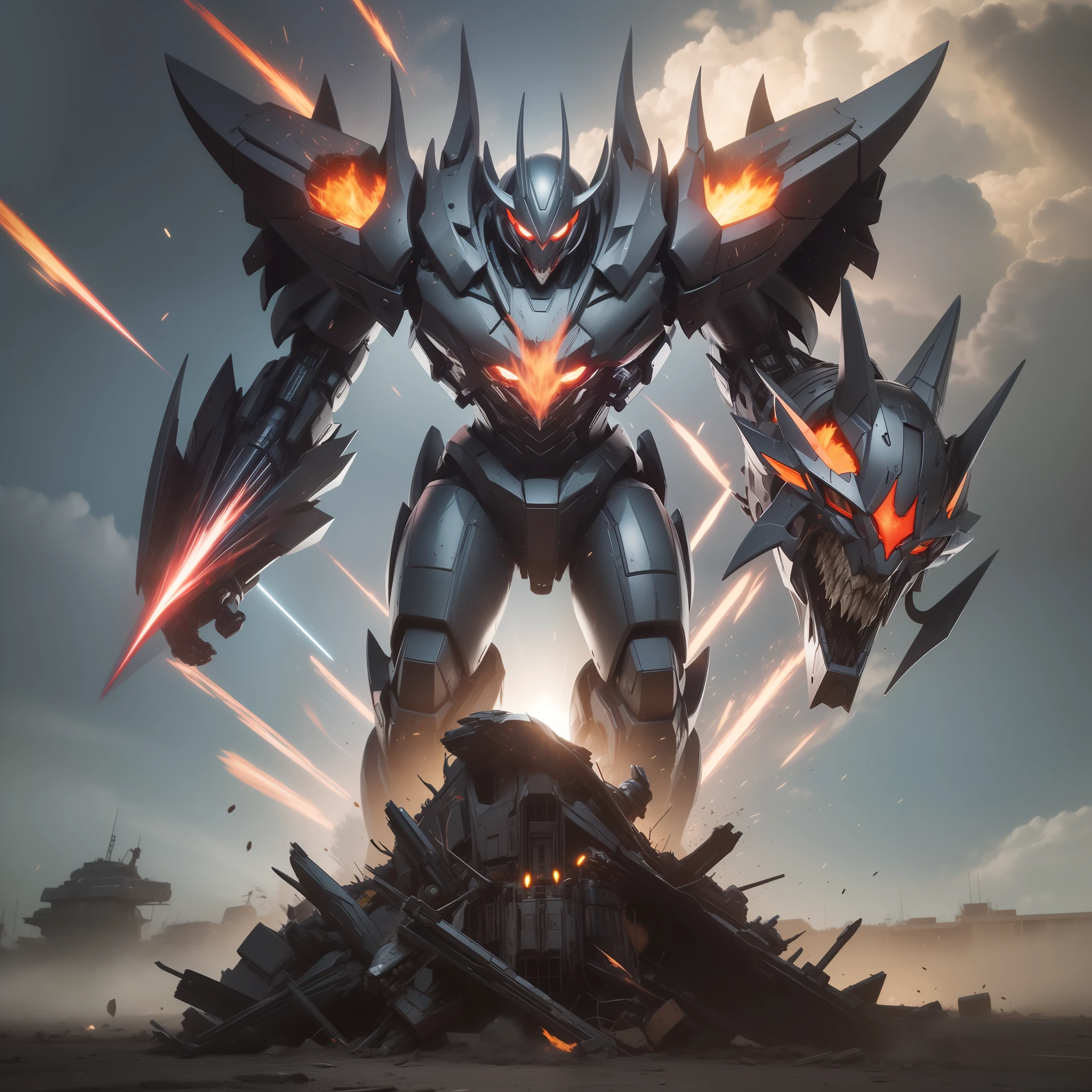 Hell mech refers to a powerful type of combat armor or robot，Usually has a huge size and great force。They are usually designed for combat or military purposes，Able to withstand and cause great destructive power。Hell mechs are usually equipped with a variety of weapons，Such as artillery、Missile launcher、Energy sword, etc，Make it an invincible presence on the battlefield。

The appearance of Hell Mechs is usually more eerie，With dark colors and sharp shapes，It gives a magical or demonic feeling。Their armor is usually strong and durable，Able to withstand attacks from conventional weapons，And has strong mobility and firepower，Make it a nightmare on the battlefield。

Hell mecha in science fiction works、cinematic、It often appears in media such as animation，It is often used as a symbol of villain power。In these works，Heroes often need to fight fierce battles with hell mechs，to protect peace and security in the world。

All in all，Hell Mech is a powerful and terrifying combat armor or robot，With strong force and defense capabilities，It often appears in science fiction works as a symbol of hostile forces。