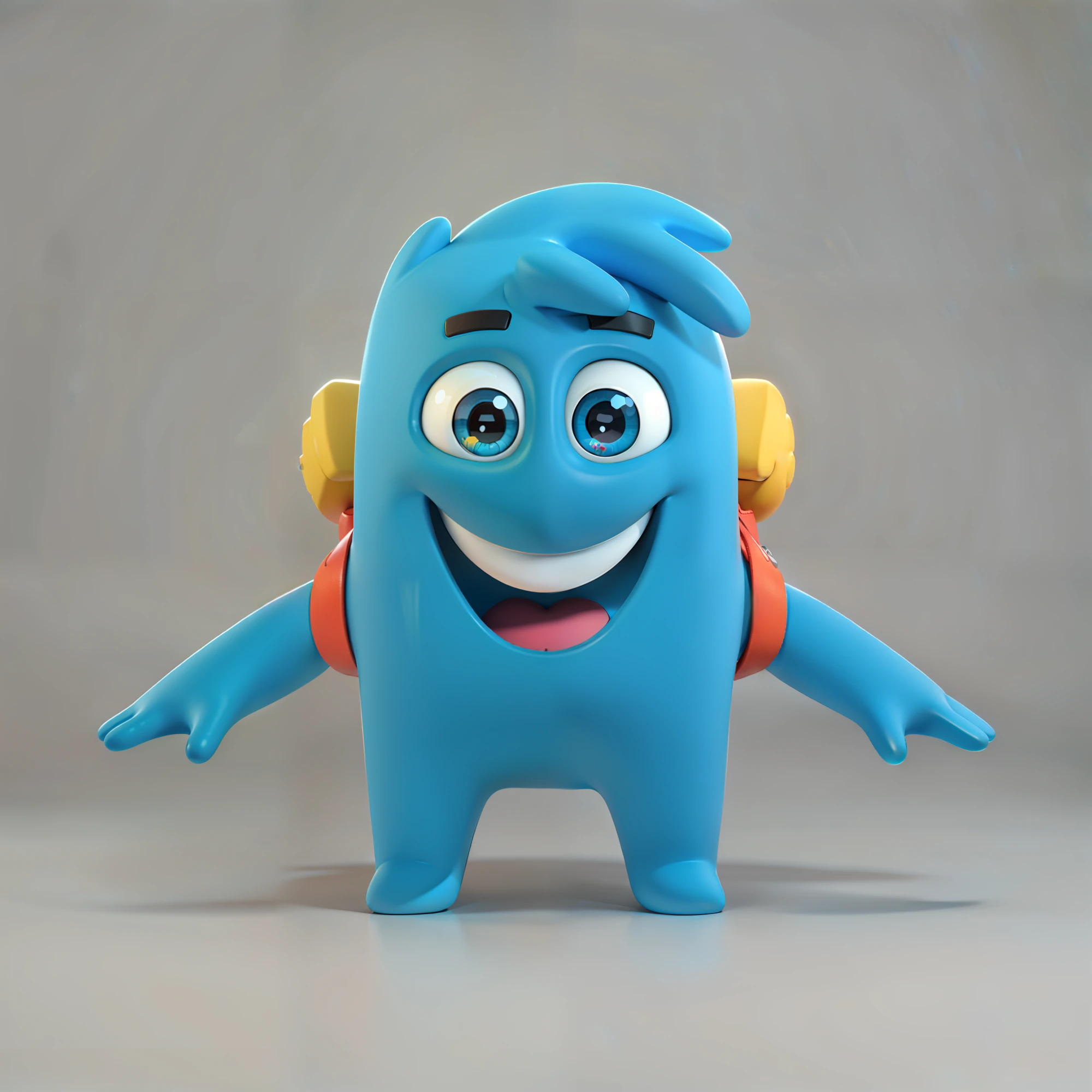 A close-up of a blue toy,There is a backpack on it, animation character, cute cartoon character, 3 d character, 3d character, 3d characters, cartoon character, cute 3 d render, merged character, toon render keyshot, cute character, dancing character, claymation character, stylized character, cute pixar character, 3 d character render, toonix character