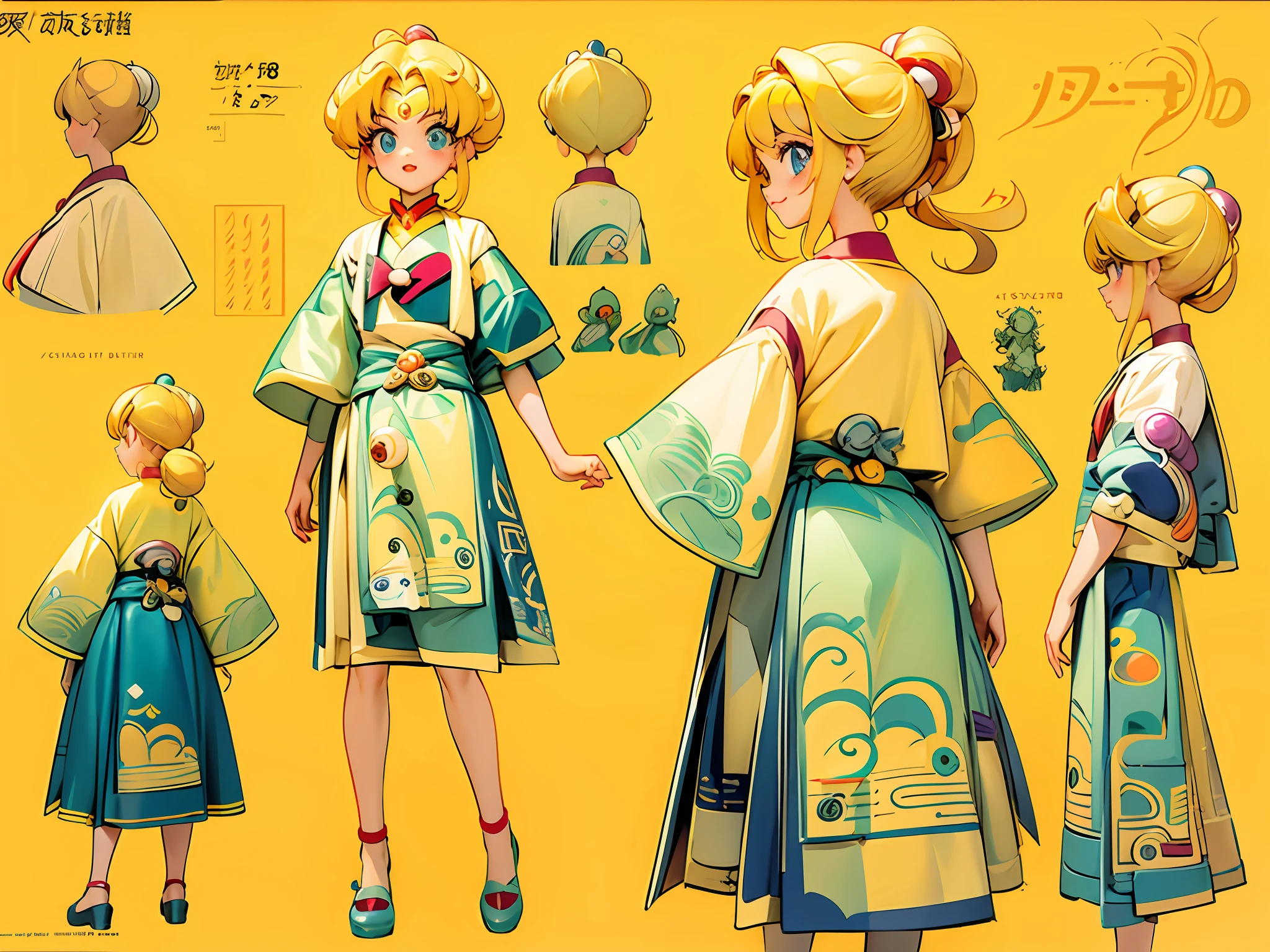 an anime girl with blonde hair on front of a poster, Sailor Moon, in the style of vintage aesthetics, celebrity and pop culture references, animated gifs,gritty reportage,asante art, 32k uhd, 19thcentury --ar 58:77 --niji 5