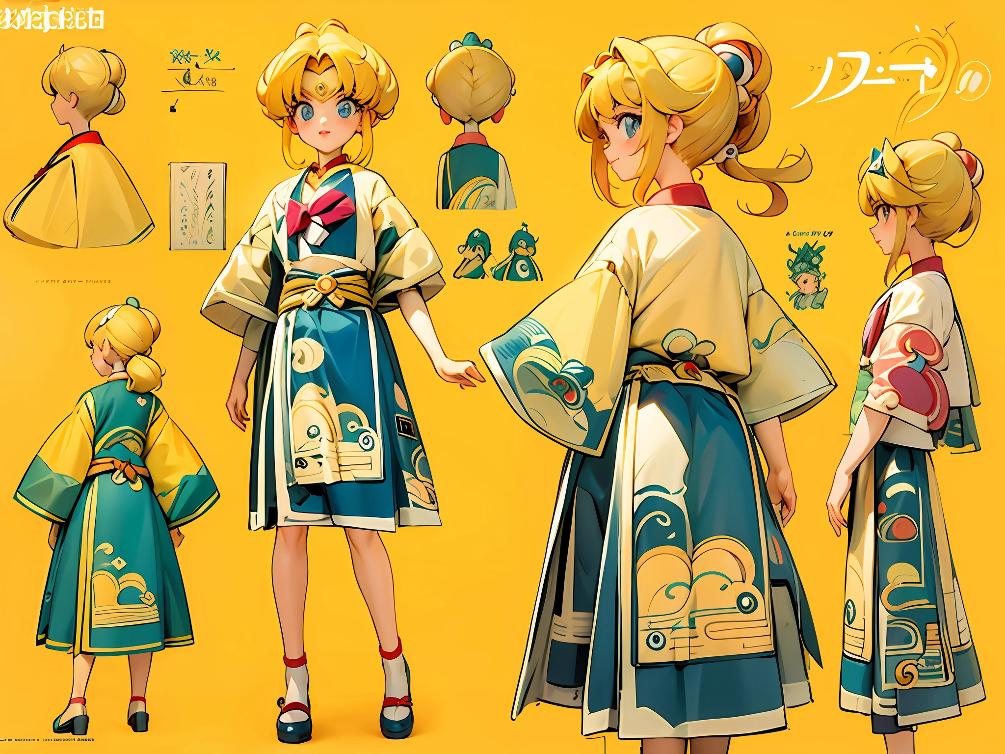 an anime girl with blonde hair on front of a poster, Sailor Moon, in the style of vintage aesthetics, celebrity and pop culture references, animated gifs,gritty reportage,asante art, 32k uhd, 19thcentury --ar 58:77 --niji 5