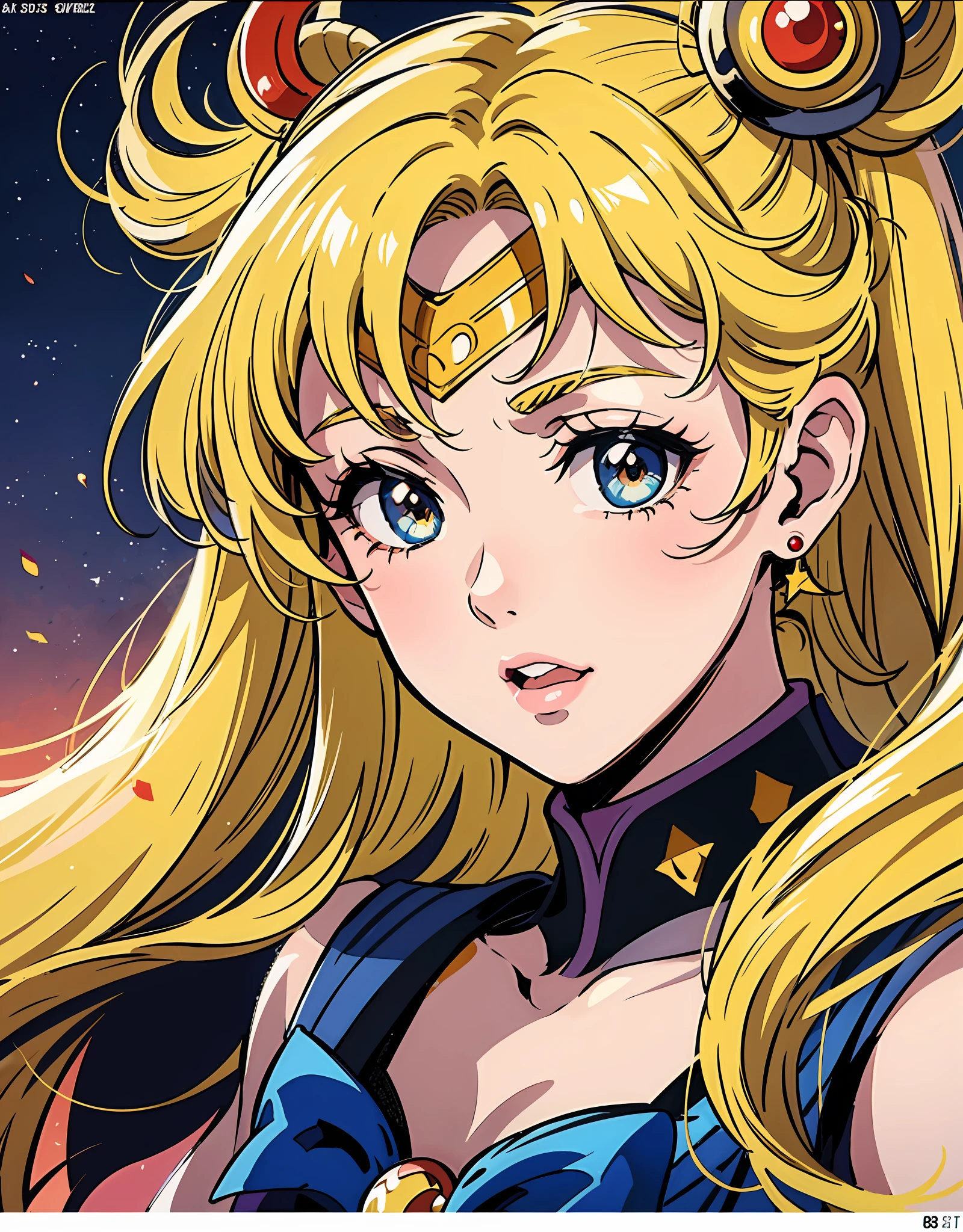 an anime girl with blonde hair on front of a poster, Sailor Moon, in the style of vintage aesthetics, celebrity and pop culture references, animated gifs,gritty reportage,asante art, 32k uhd, 19thcentury --ar 58:77 --niji 5