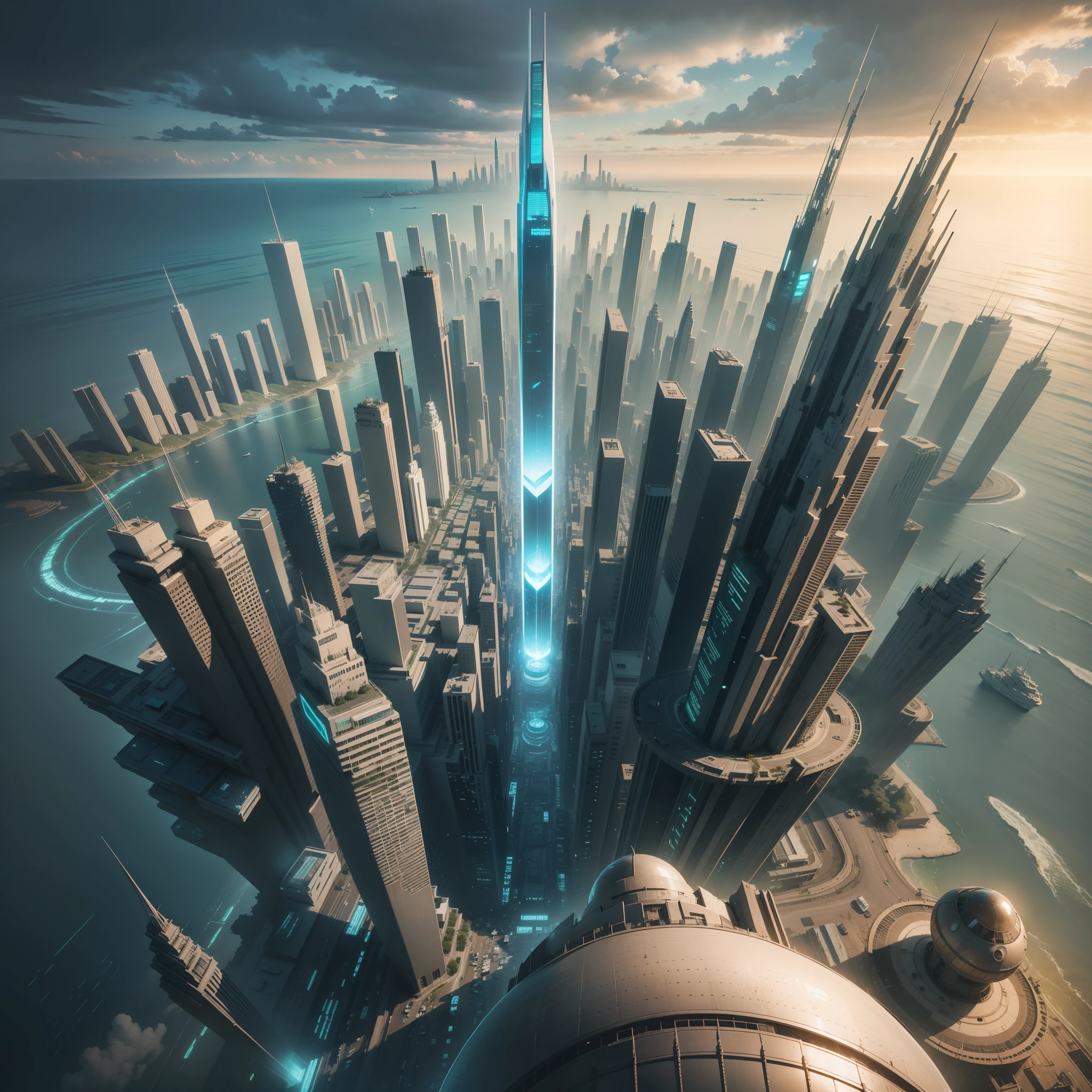 A city in the sea Cyberpunk Huge metropolis dream best quality Masterpieces Tomorrow's world Ultra High Resolution