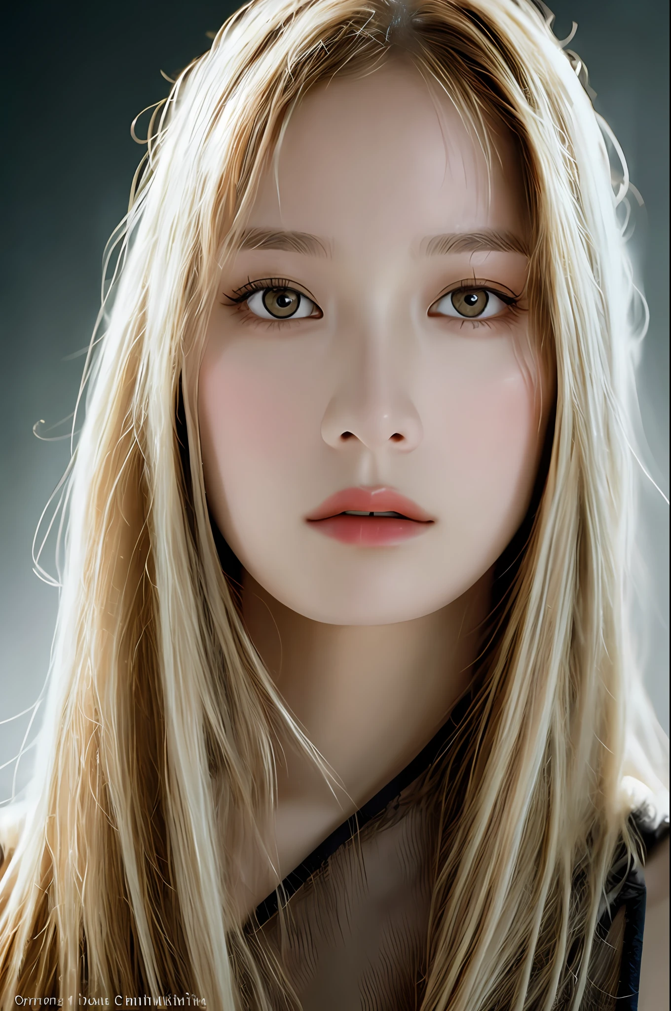 Stunning close-up portrait of a young and beautiful woman with RAW, analog style and impressive features. She must have long, flowing blonde hair, a seductive gaze, and a charming look. The background is neutral and simple, allowing the woman to be the focal point of the image. Pay attention to details, such as highlights and shadows on her face and hair, to create realistic and realistic images. Experiment with different lighting techniques to enhance the mood and atmosphere of your portrait. The final product should be a masterpiece that captures the essence and beauty of women ((Highly detailed skin, skin details)), Sharp Focus, Volumetric Fog, 8K, UHD, DSLR, High Quality, Film Grain, Fujifilm XT3