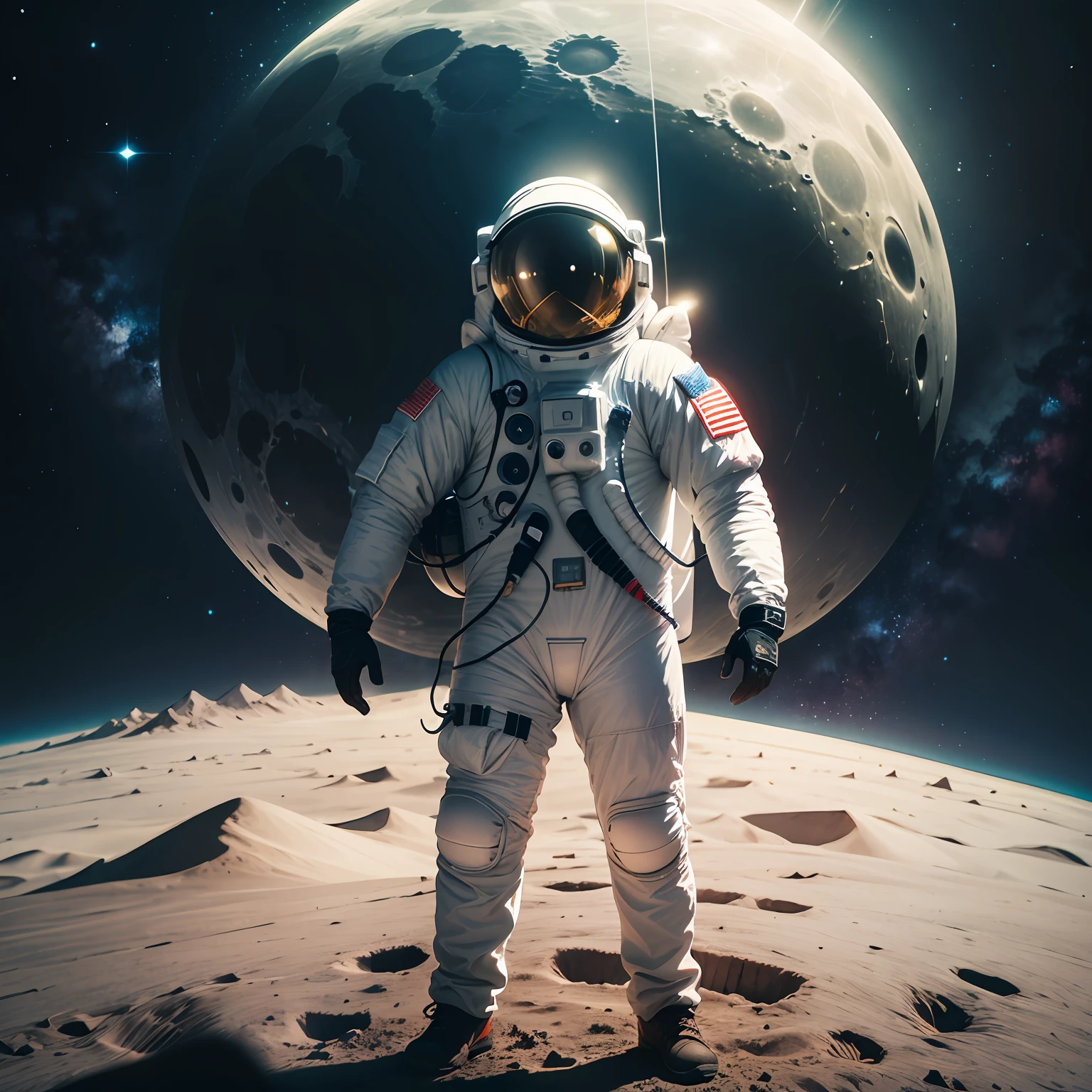 Man in a spacesuit standing on the moon --auto