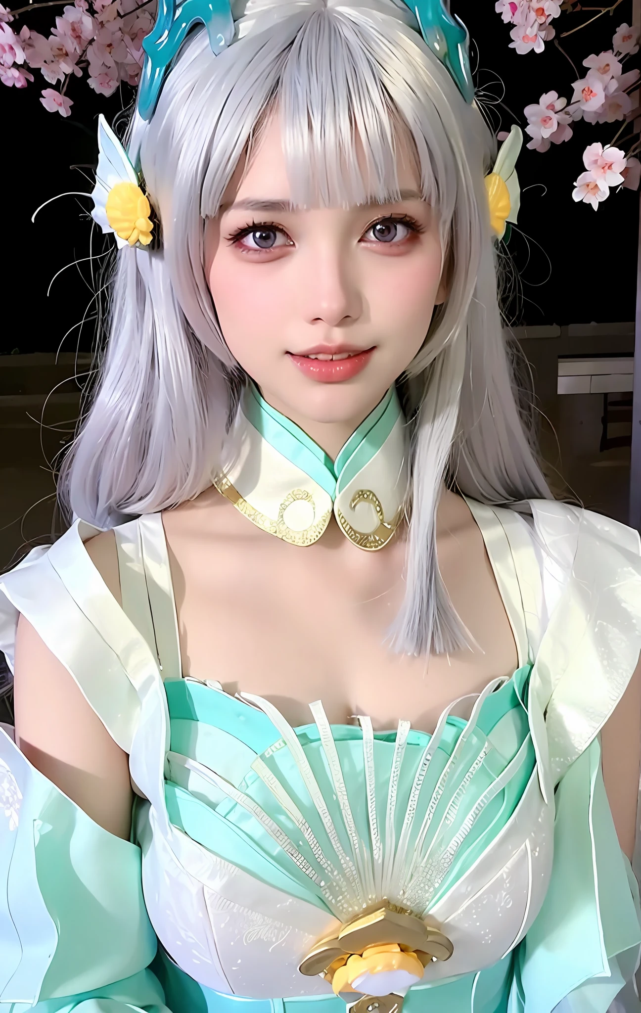 (ulzzang-6500-v1.1:0.8),(raw photo:1.2),((photorealistic:1.4)),(upper body),best quality,masterpiece, very delicate and beautiful, very detailed, CG, unity, 8k wallpaper , amazing, fine detail, masterpiece, best quality, official art, extremely detailed CG unity 8k wallpaper, ridiculous, unbelievably ridiculous, huge file size, super detailed, high resolution, very detailed, beautifully detailed girl, very detailed eyes and face, beautiful detailed eyes, light on the face, movie lighting, 1 girl, looking at the audience, east asian architecture, (blurred background: 1.2), cherry blossoms, lantern lights, depth of field,