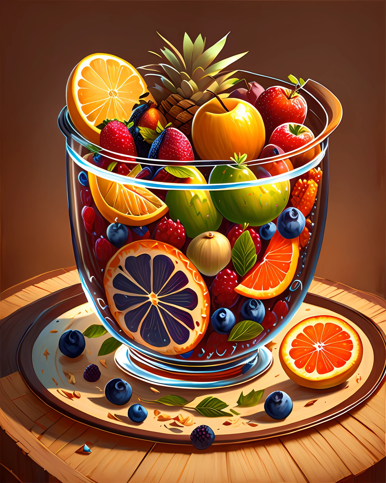 plato con frutas diferentes. pintura digital, artstation, arte conceptual, enfoque suave, clear, illustration. ultra realistic. fotorealista --auto --s2