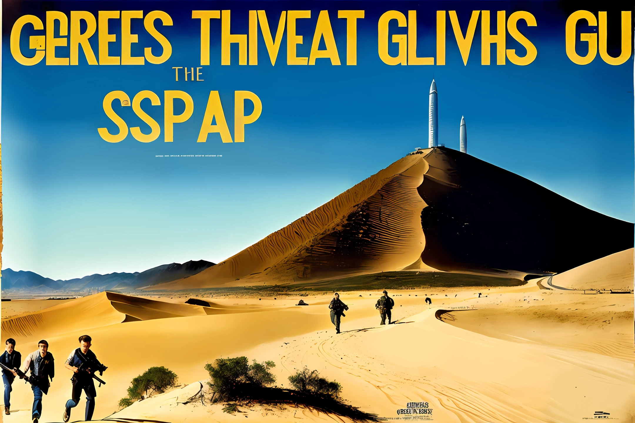 A group of thieves,Armed with knives and guns,Desert island,The Great Escape,Poster design,Hong Kong in the 90s,Cult film style