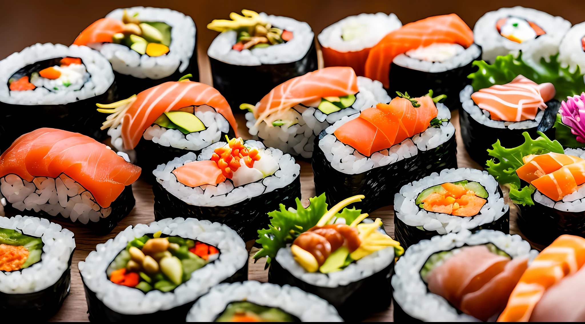 assorted sushi, Contemporary, professional Michelin Star gourmet food photography, depth of field –s 300 –q 2 --auto