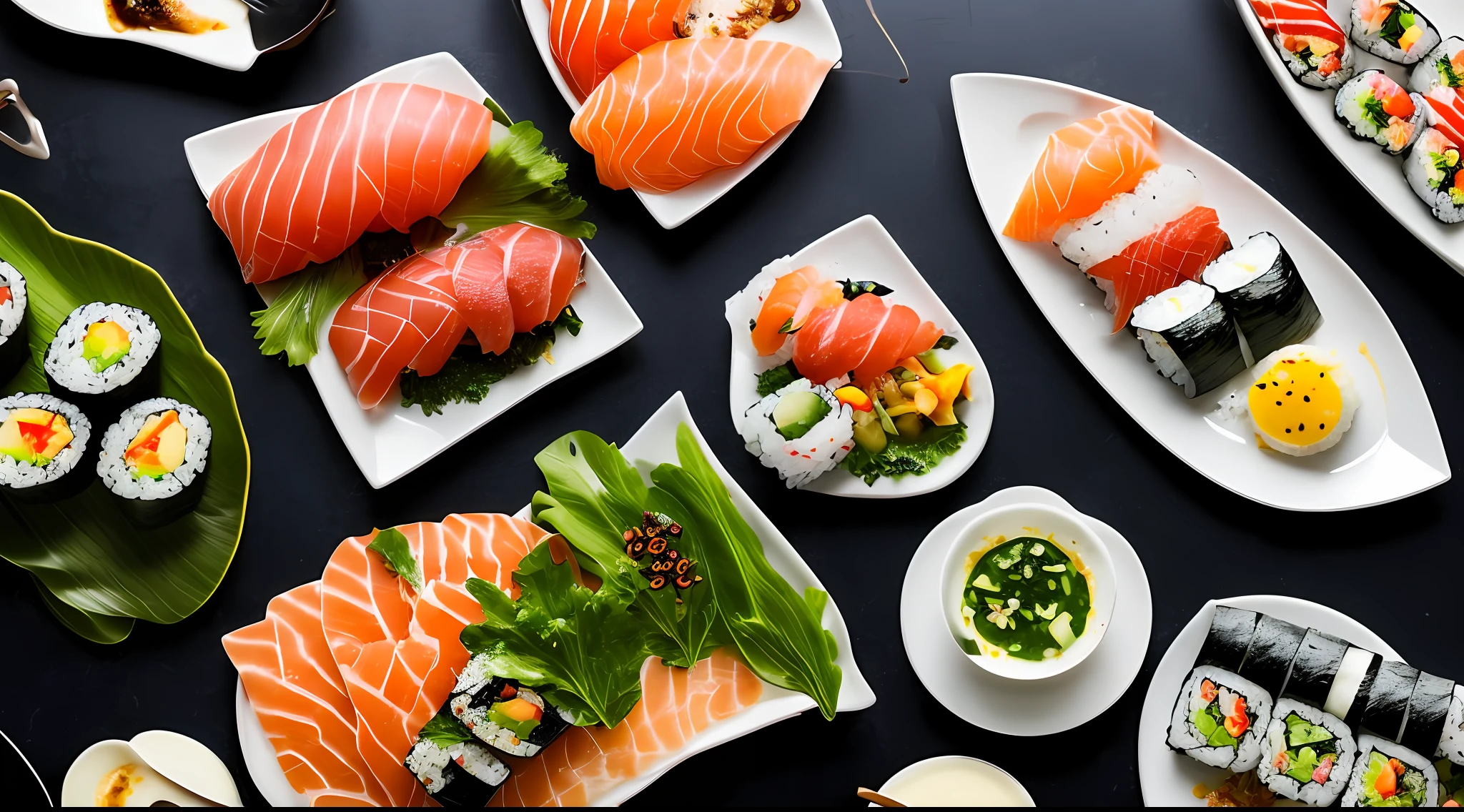 assorted sushi, Contemporary, professional Michelin Star gourmet food photography, depth of field –s 300 –q 2 --auto