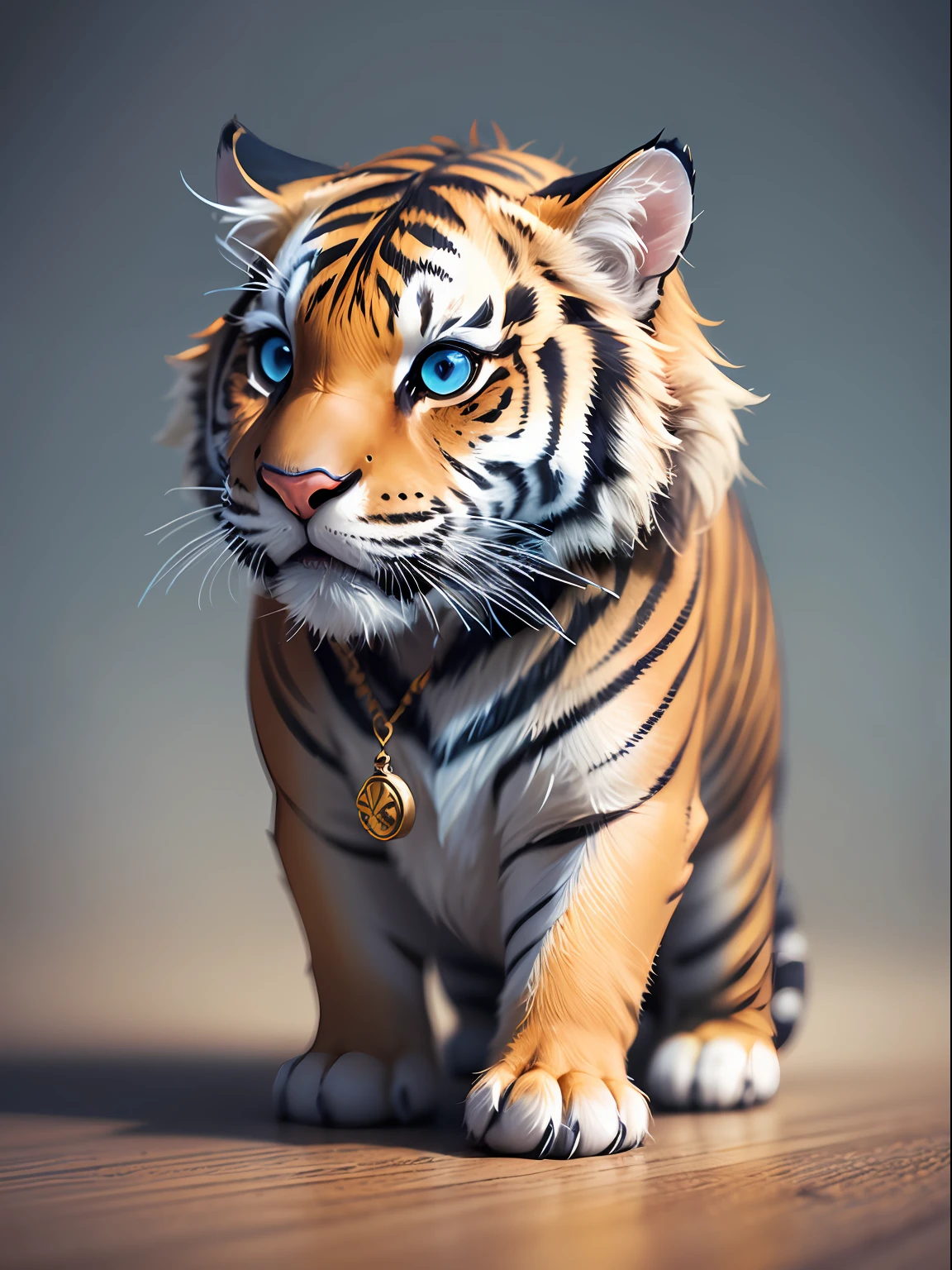 cute tiny hyperrealist Tiger with different color eyes waring a necklace, Chibi, adorable and fluffy, logo design, cartoon, cinematic lighting effect, charming, 3D vector art, cute and quirky, fantasy art, bokeh, hand-drawn, digital painting, soft lighting, isometric style, 4K resolution, photorealistic rendering, highly detailed clean, vector image, photorealistic masterpiece, professional photography, simple space backdrop, flat white background, isometric, vibrant vector --auto