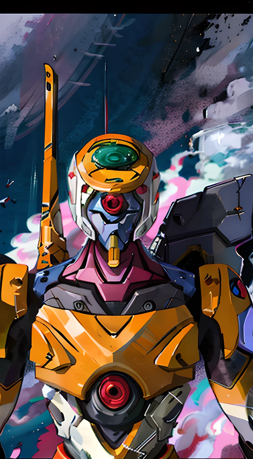 EVA 00, God Eva, Evangelion mech, sci fi, looking at audience, (official arts, best quaity, Masterpieces:1.2), wallpaper,hdt, high res,Blue livery,Blue body