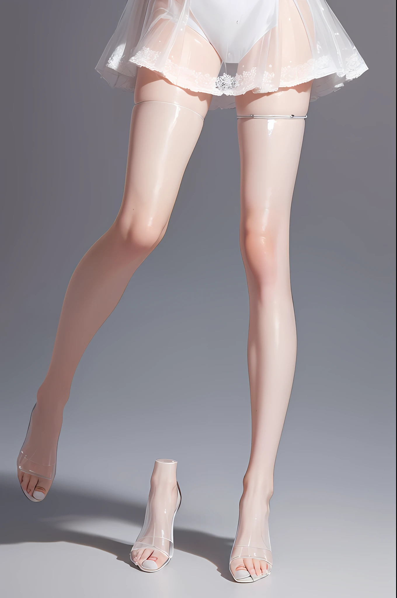 1girle, solo, Full body portrait, Transparent nightdress, heels, Gray stockings, Masterpieces, Best quality, Realistic, hyper-detailed, (Shiny skin, perspire:1.4), (Clothes are transparent:1.6),(Full body view :1.6),looking at the viewer, Short light blue hair, Red eyes,slender,Dynamic light and shadow,high res,Sharp focus,depth of field,The eyes are delicate,Sharp pupils,The pupils are realistic,(C cup:1.2),(White skin:2.0),(Long legs:1.8),(Clothes are transparent:1.5),swimming pool