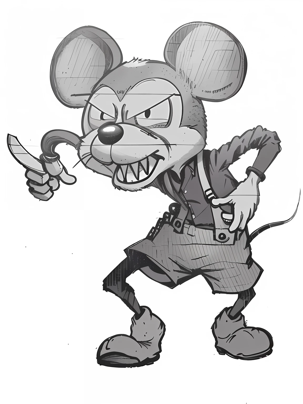 cartoon mouse with a knife and a knife in his hand, anthropomorphic mouse, anthropomorphic gangster rat, anthropomorphic gangster rat, stanley mouse, anthropomorphic rat, anthropomorphic rat, giant angry rat, mouse, cyberpunk mouse folk engineer, mouse in clothes, by Gabrijel Jurkić