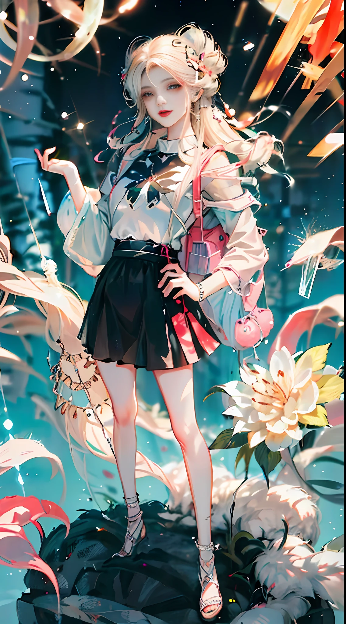A boy,There are colorful balloons floating in the sky,grassland,dance,Holding flowers,illustration,Color ink,happy,Perfect fingers,pleased,Perfect quality,Clear focus(Clutter - home:0.8), (Masterpieces:1.2) (Realistic:1.2) (bokeh) (best quaity) (Detailed skin:1.3) (Intricate details) (8K) (Detail eyes) (Sharp focus),(happy) --auto