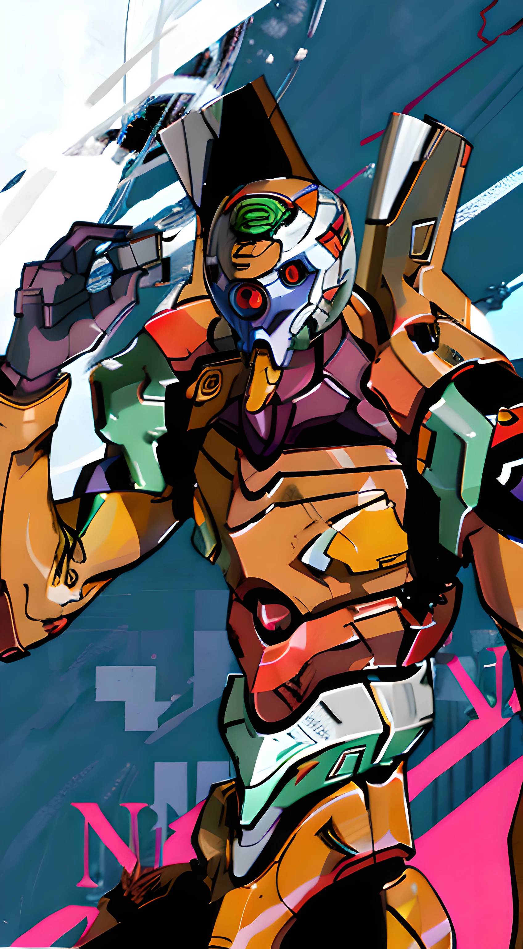 EVA 00, God Eva, Evangelion mech, sci fi, looking at audience, (official arts, best quaity, Masterpieces:1.2), wallpaper,hdt, high res,