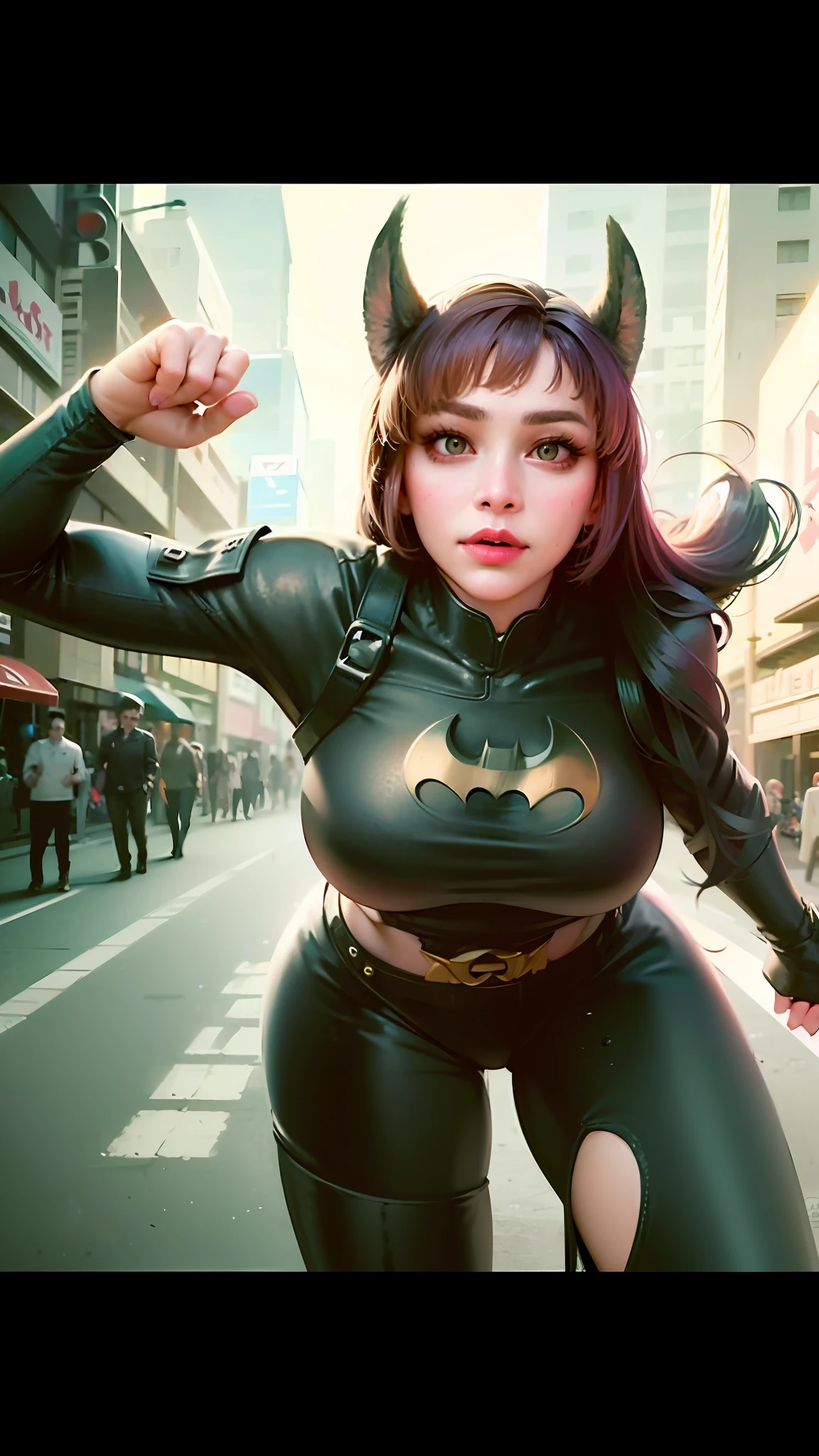 batman cosplaying girl in a black leather outfit posing for a picture, anigirl batman, cat woman, attractive cat girl, iu lee ji-eun as a super villain, park shin hye as a super villain, cat girl, bbwchan, thicc, amouranth as a super villain, wearing hero costume, catgirl, beautiful young catgirl